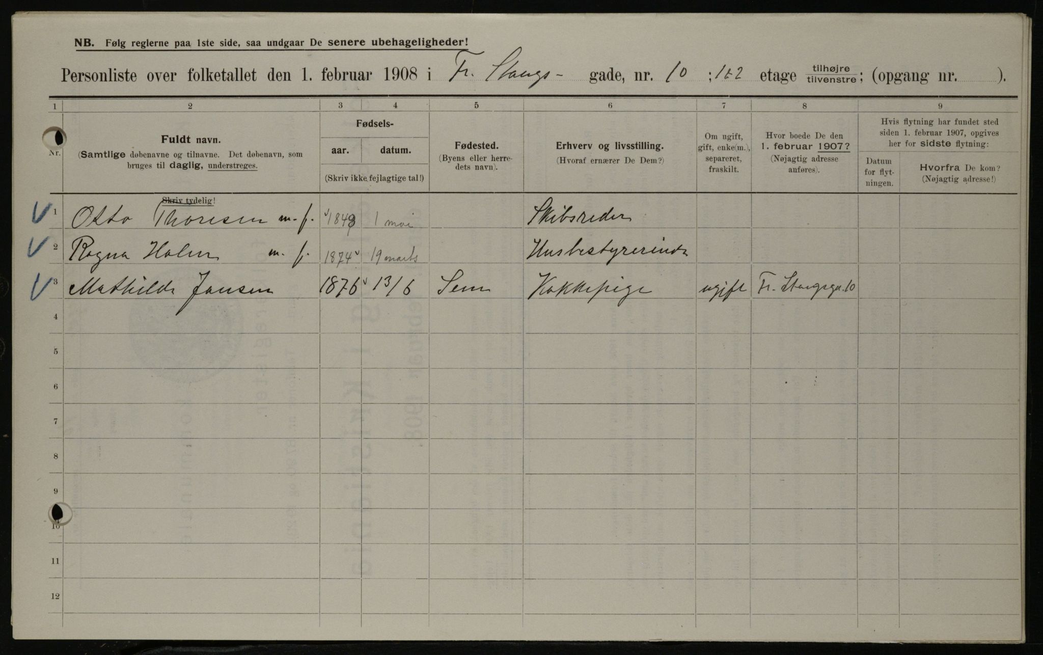 OBA, Municipal Census 1908 for Kristiania, 1908, p. 24051