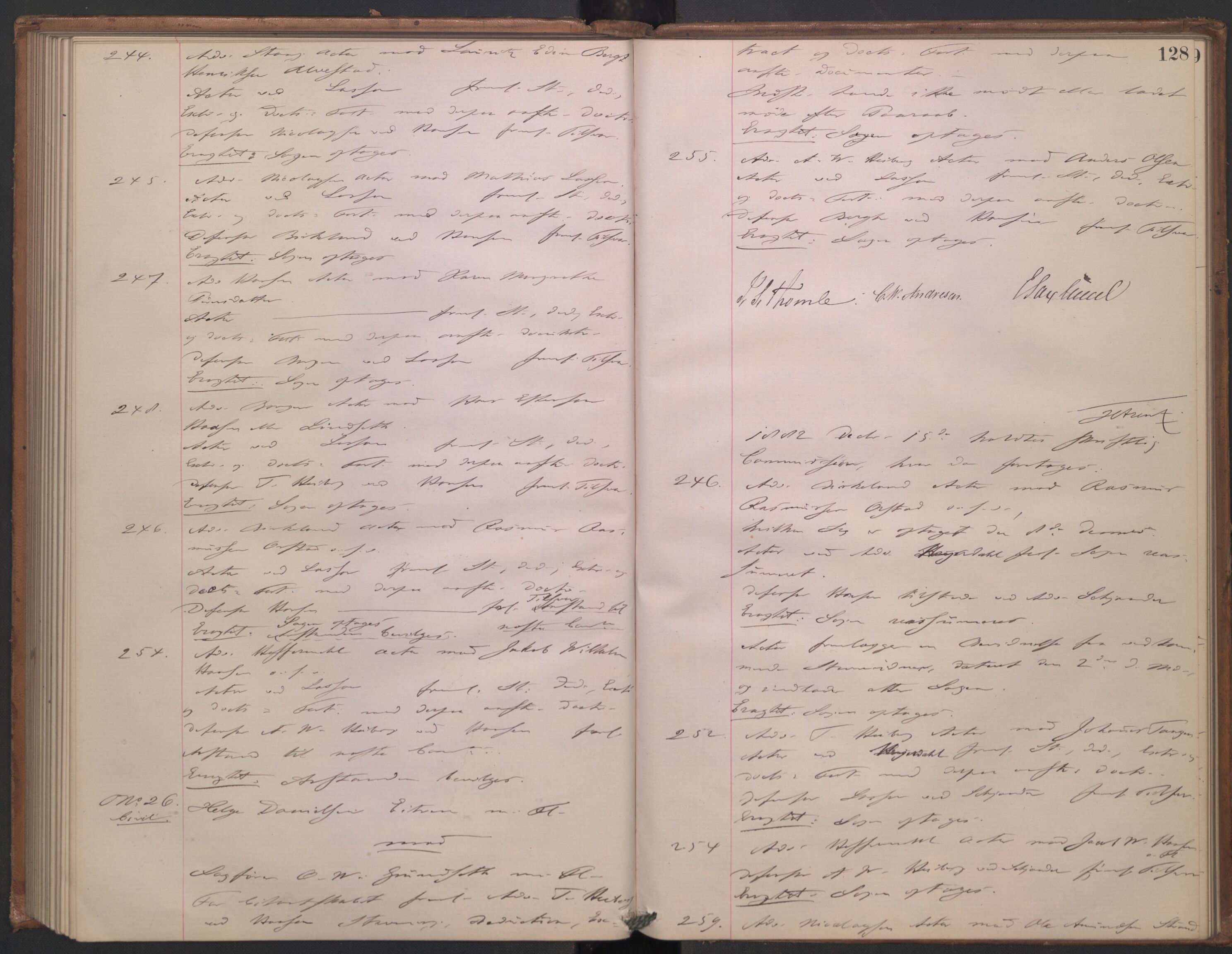 Høyesterett, AV/RA-S-1002/E/Ef/L0014: Protokoll over saker som gikk til skriftlig behandling, 1879-1884, p. 127b-128a