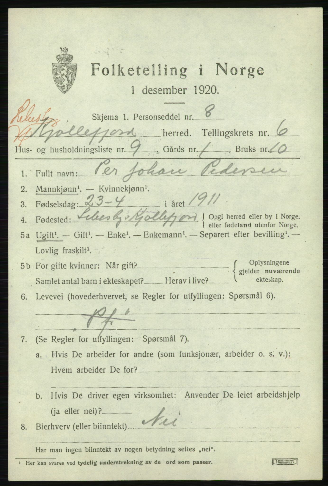 SATØ, 1920 census for Lebesby, 1920, p. 3169