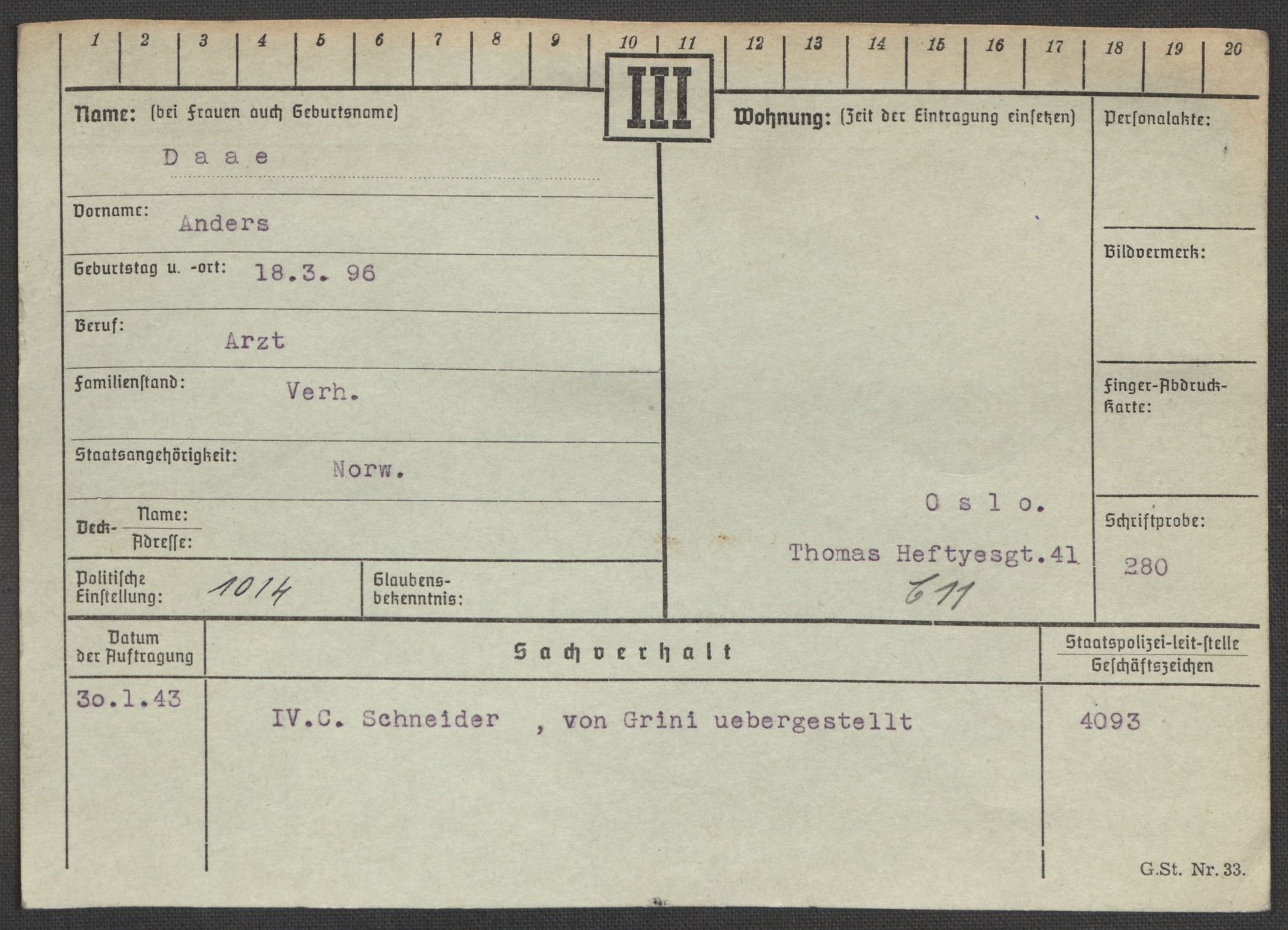 Befehlshaber der Sicherheitspolizei und des SD, AV/RA-RAFA-5969/E/Ea/Eaa/L0002: Register over norske fanger i Møllergata 19: Bj-Eng, 1940-1945, p. 1145