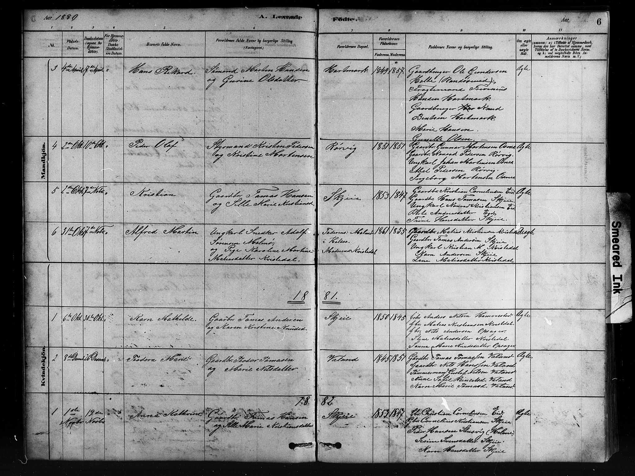 Mandal sokneprestkontor, SAK/1111-0030/F/Fb/Fbb/L0004: Parish register (copy) no. B 4, 1878-1913, p. 6