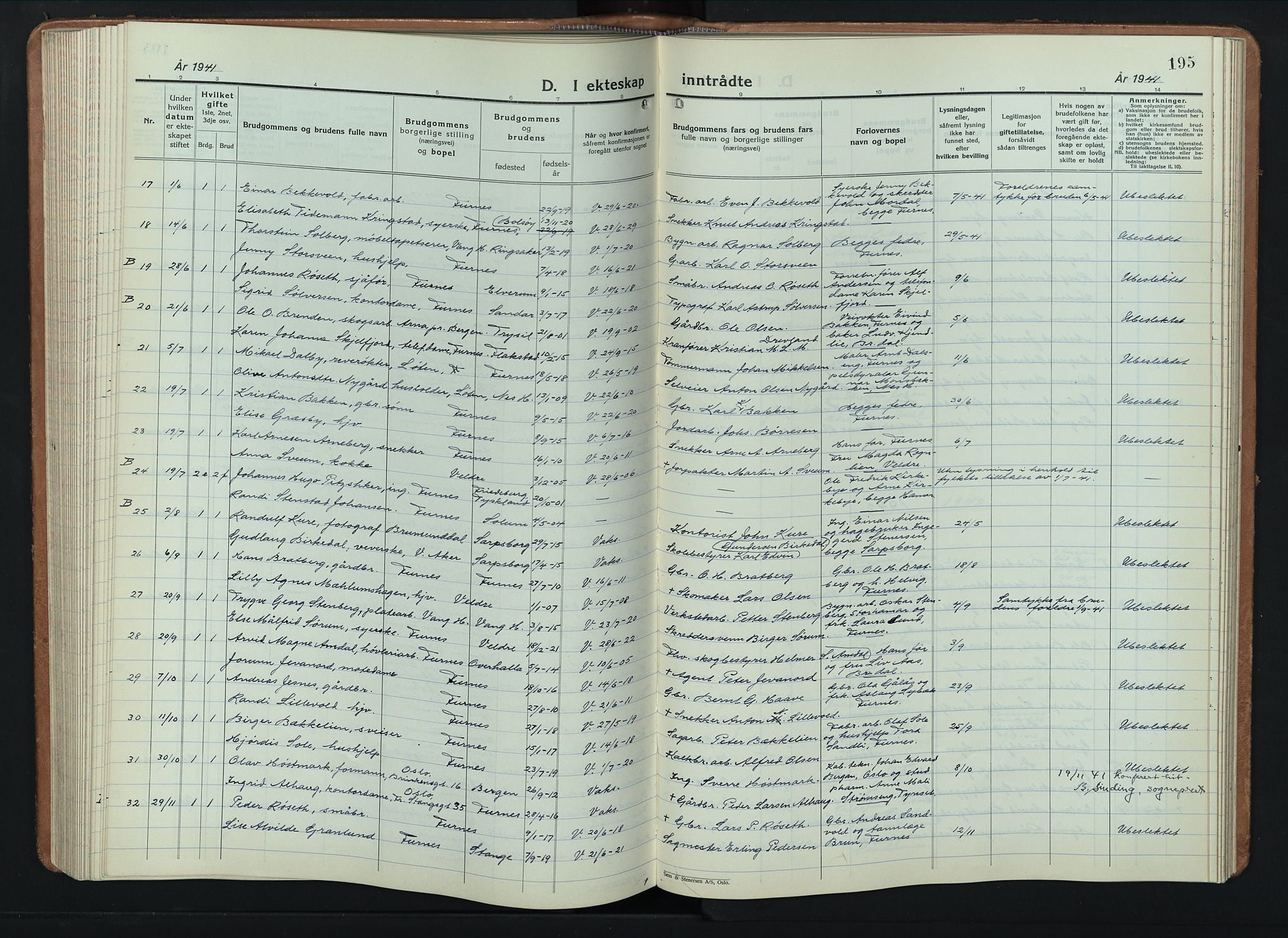 Furnes prestekontor, AV/SAH-PREST-012/L/La/L0002: Parish register (copy) no. 2, 1934-1956, p. 195