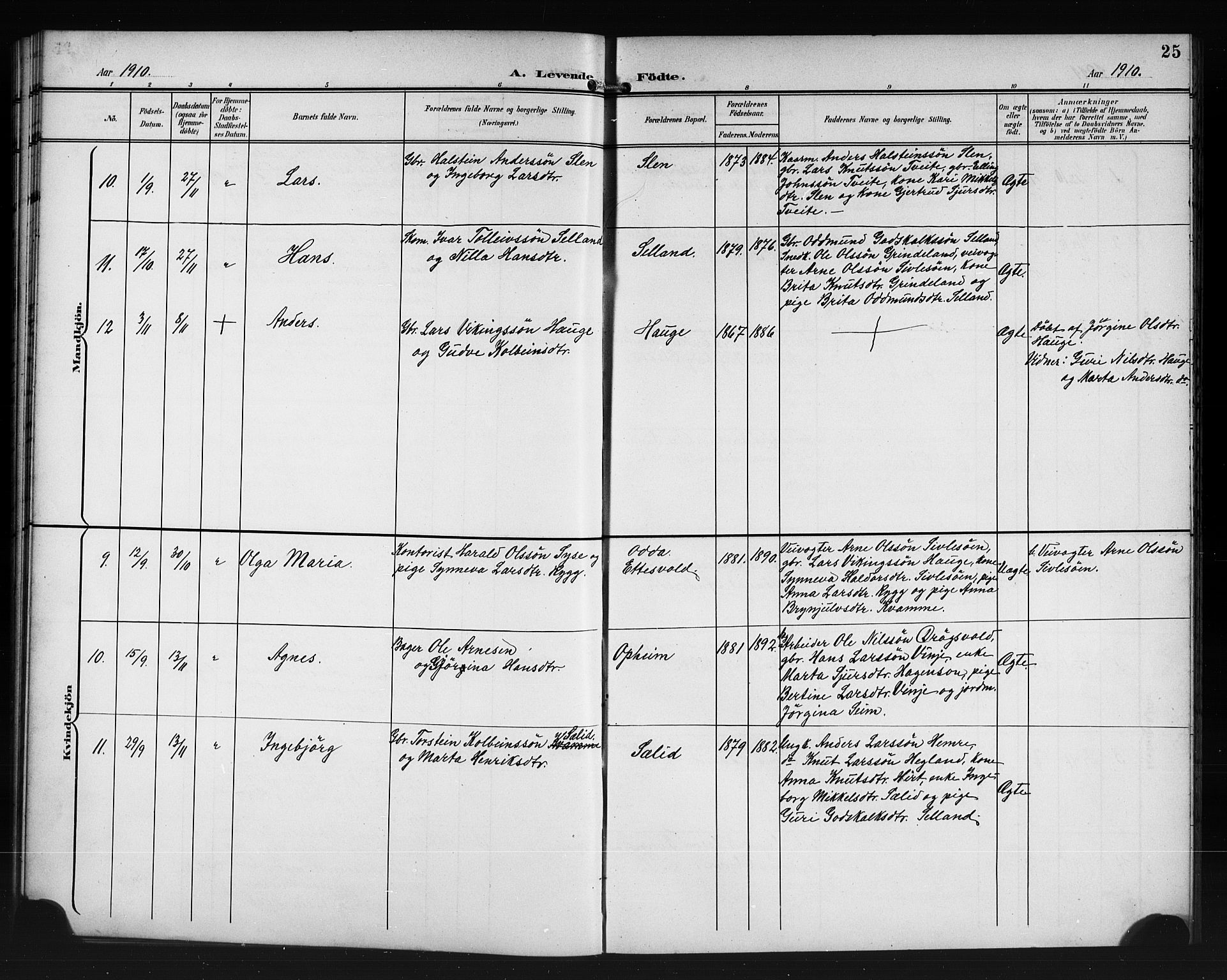 Vossestrand Sokneprestembete, AV/SAB-A-79101/H/Hab: Parish register (copy) no. A 3, 1900-1918, p. 25