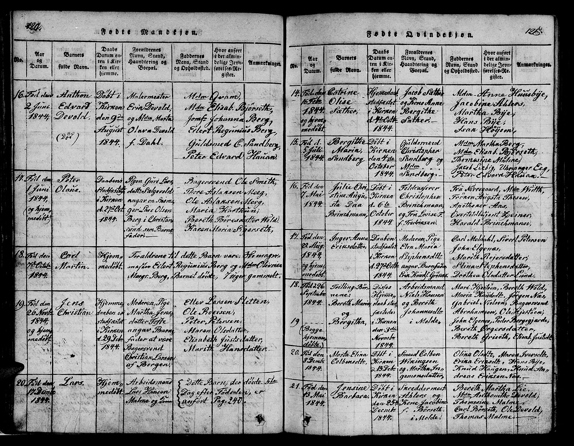 Ministerialprotokoller, klokkerbøker og fødselsregistre - Møre og Romsdal, SAT/A-1454/558/L0700: Parish register (copy) no. 558C01, 1818-1868, p. 124-125
