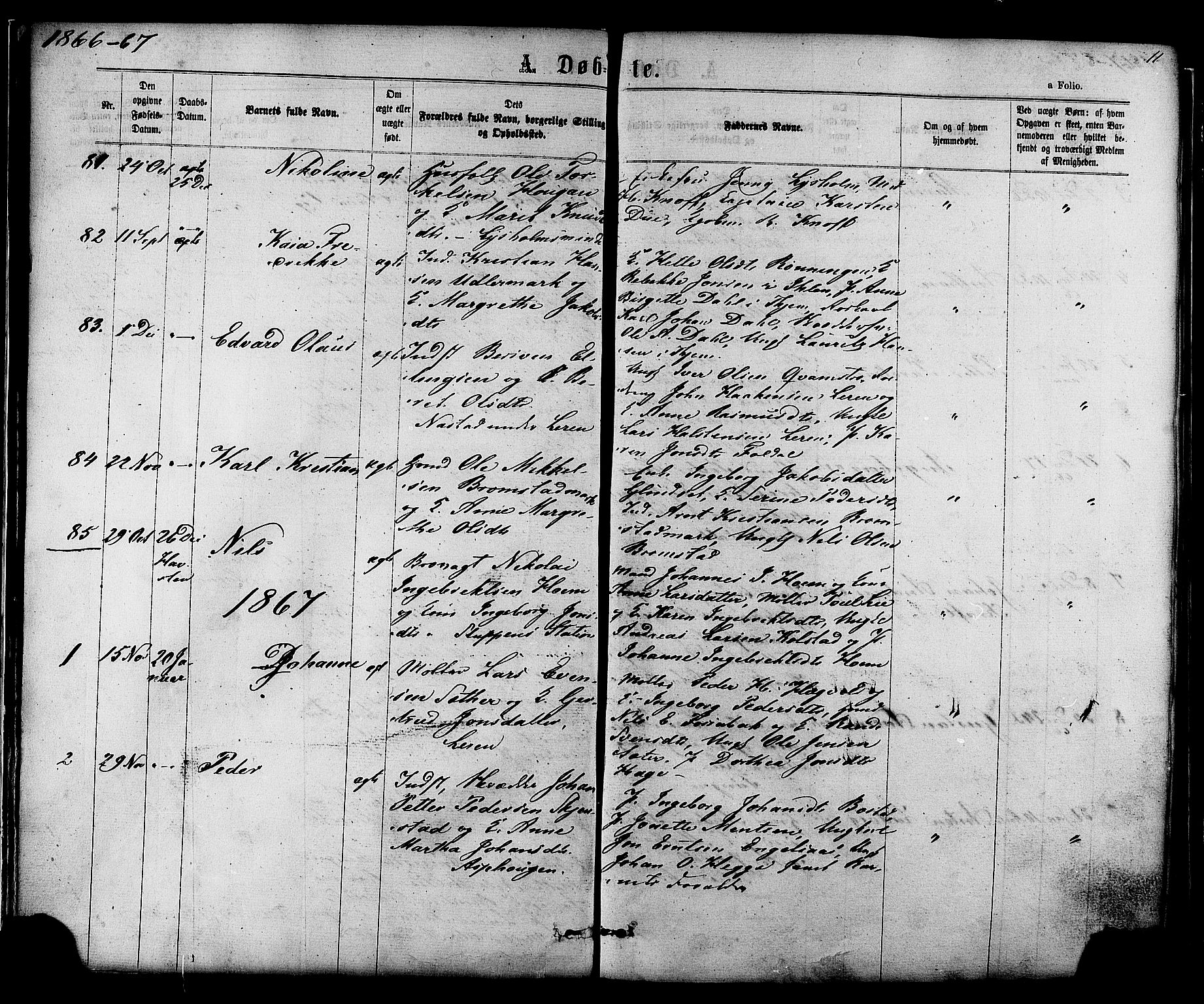 Ministerialprotokoller, klokkerbøker og fødselsregistre - Sør-Trøndelag, SAT/A-1456/606/L0293: Parish register (official) no. 606A08, 1866-1877, p. 11