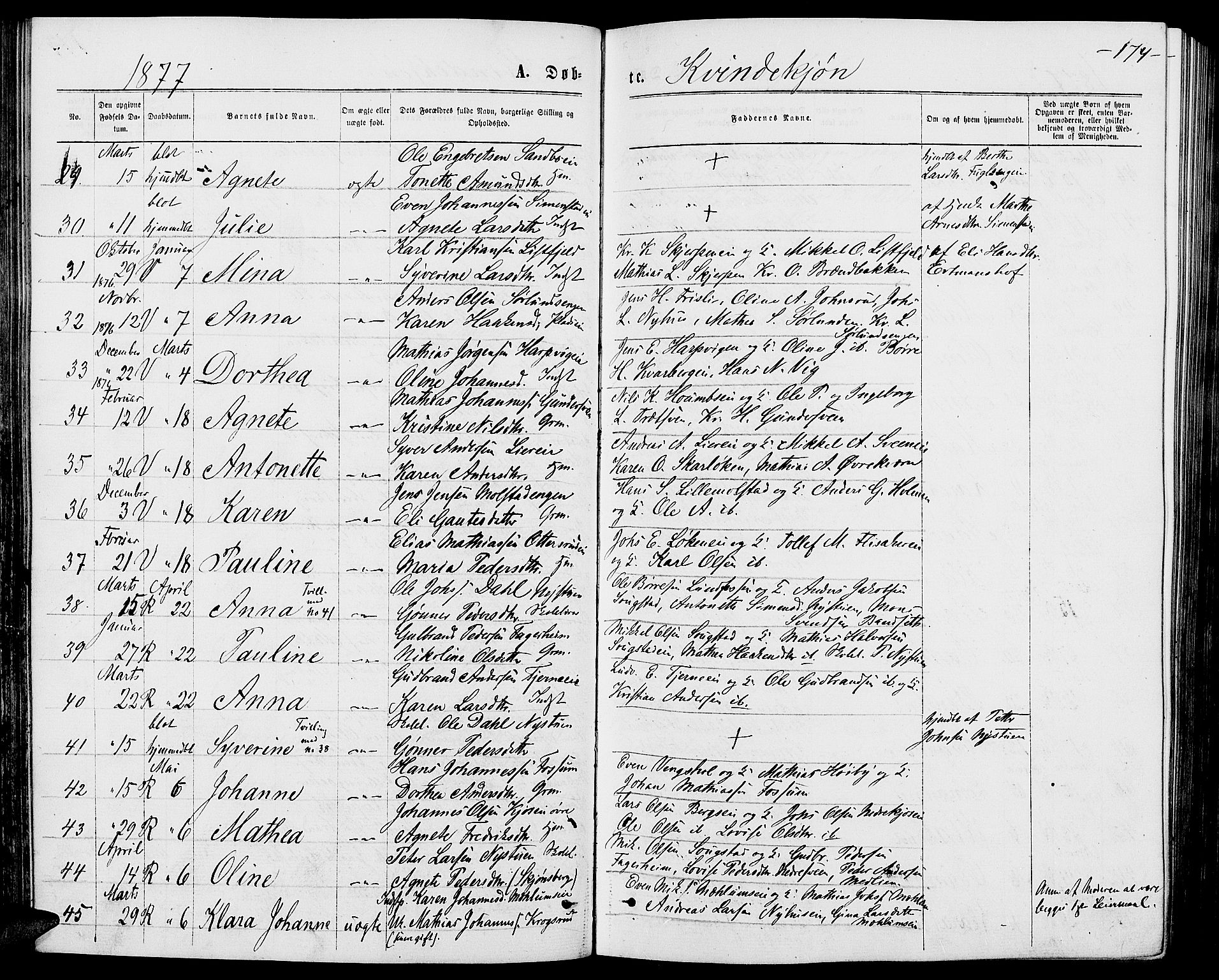 Ringsaker prestekontor, AV/SAH-PREST-014/L/La/L0008: Parish register (copy) no. 8, 1870-1878, p. 174