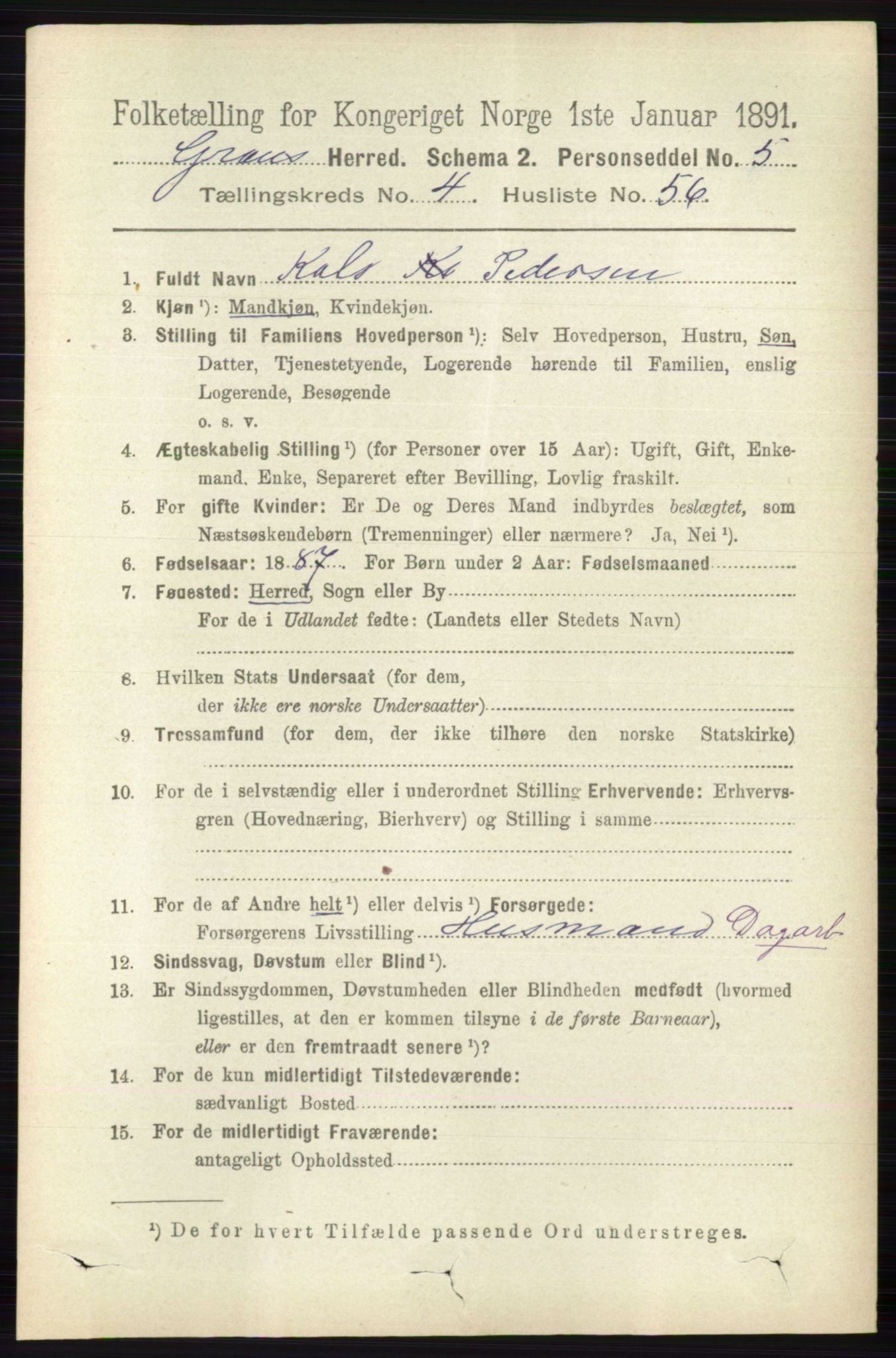 RA, 1891 census for 0534 Gran, 1891, p. 1508