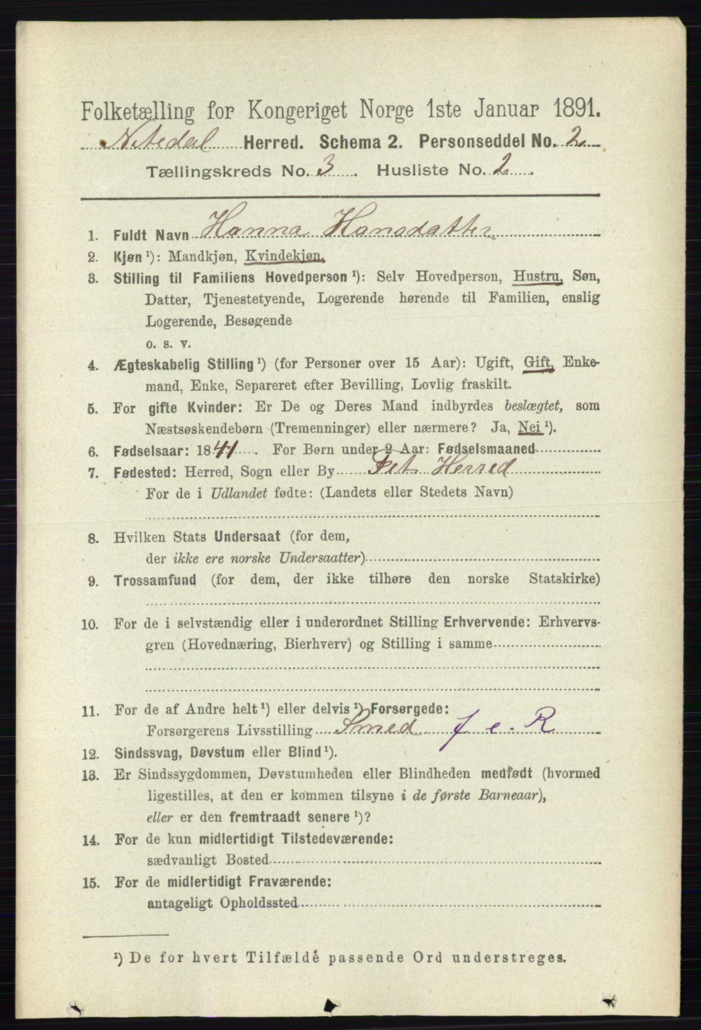 RA, 1891 census for 0233 Nittedal, 1891, p. 1210