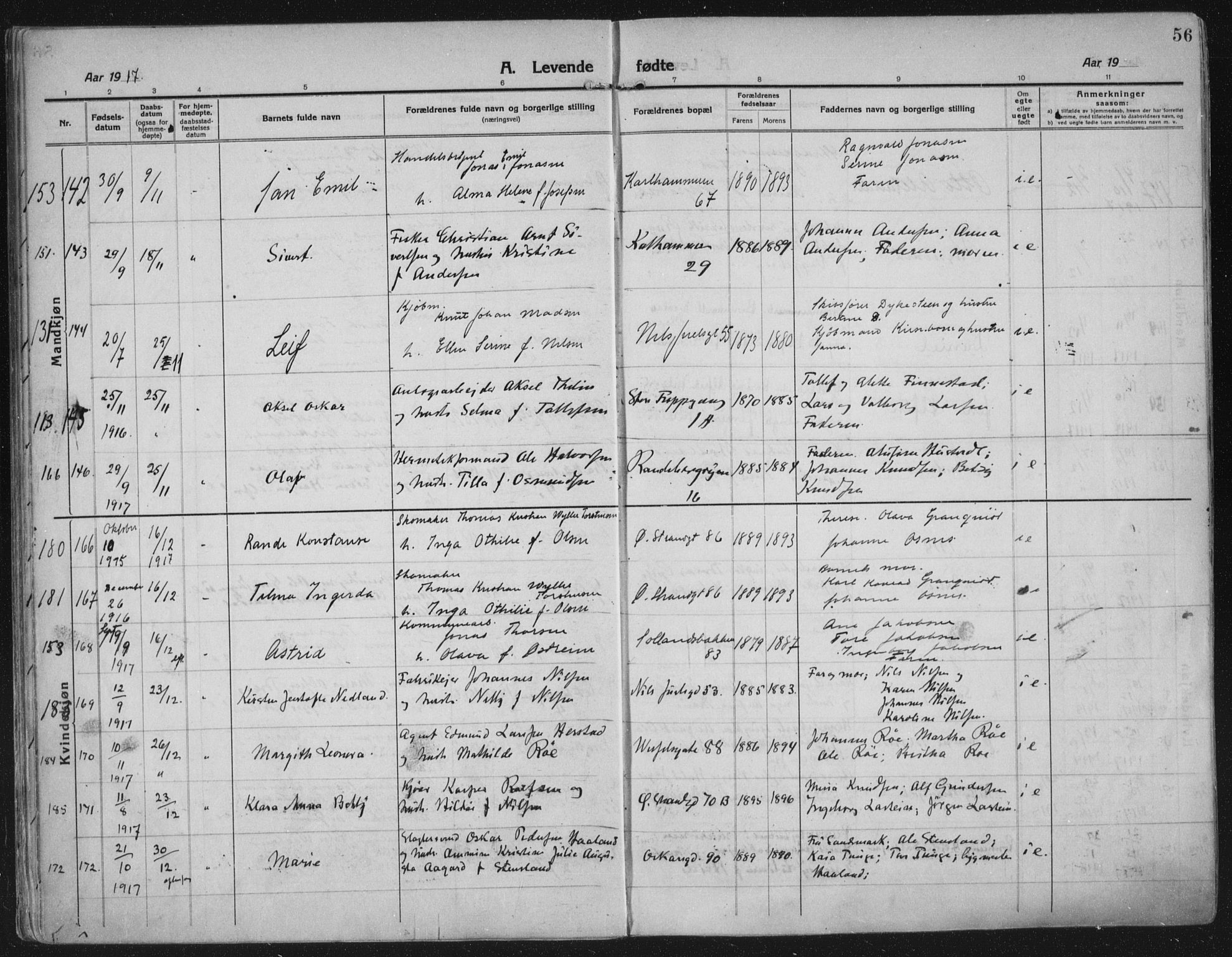 Domkirken sokneprestkontor, SAST/A-101812/002/A/L0018: Parish register (official) no. A 34, 1915-1929, p. 56