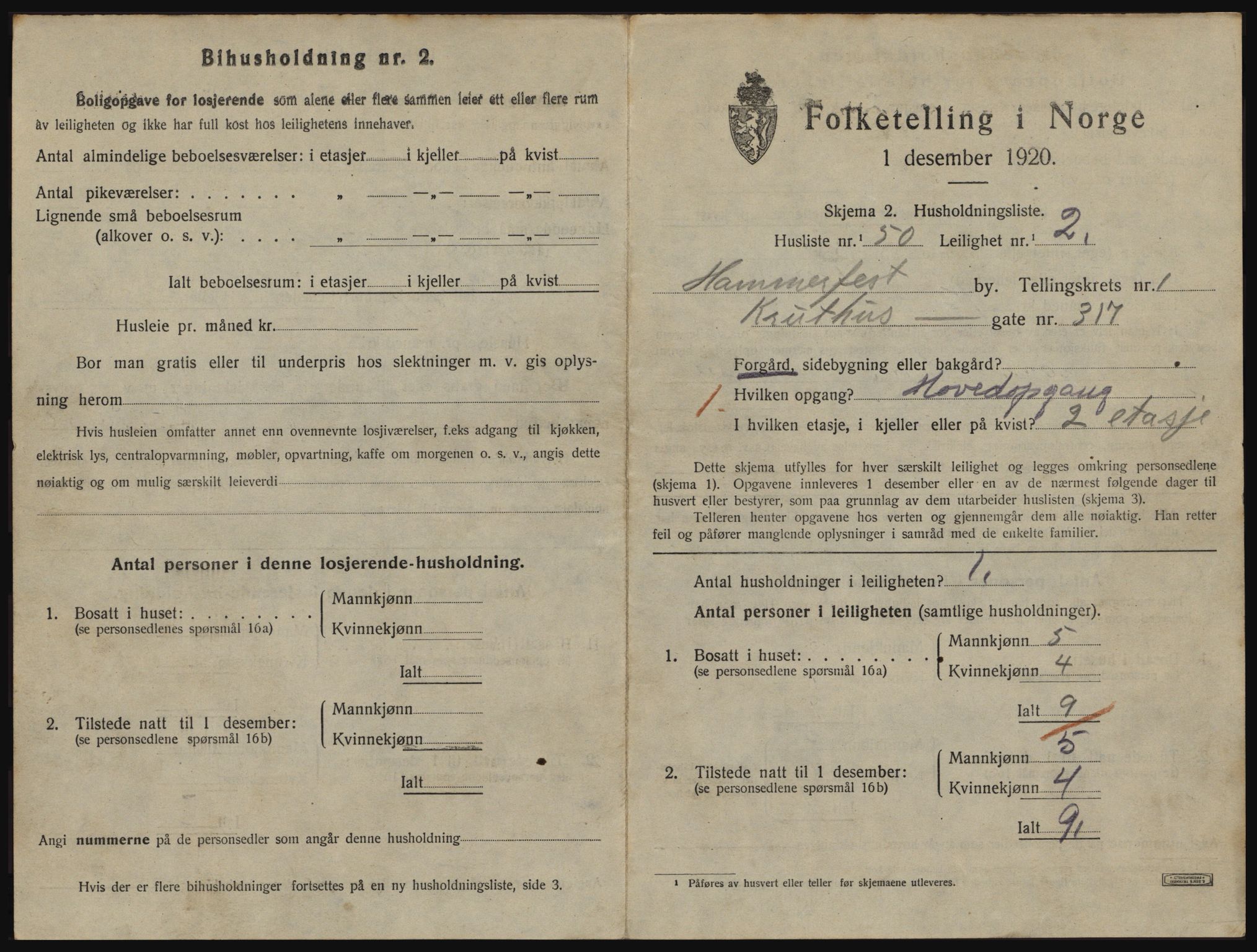 SATØ, 1920 census for Hammerfest, 1920, p. 1180