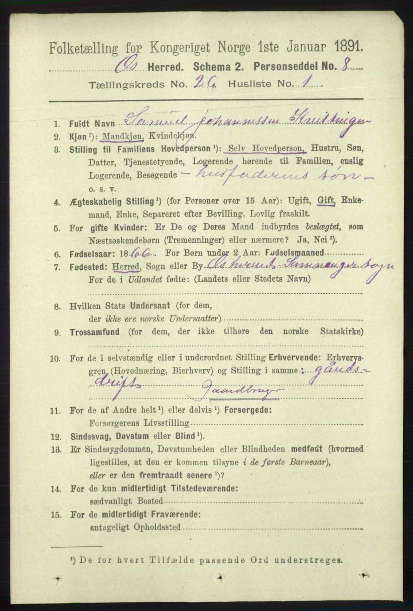 RA, 1891 census for 1243 Os, 1891, p. 5485