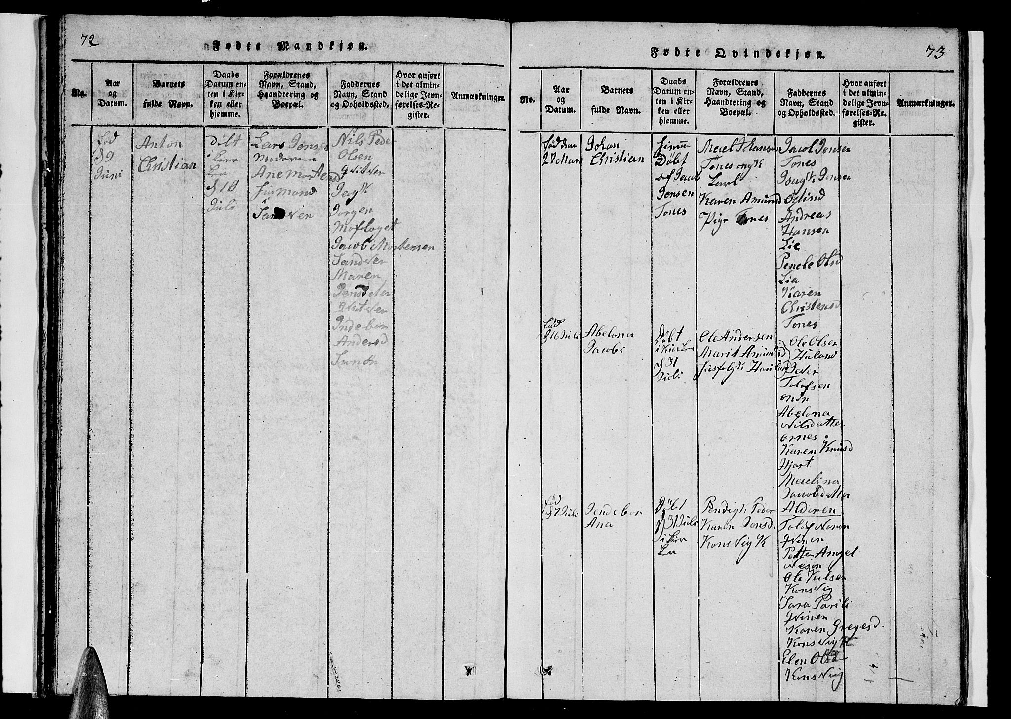 Ministerialprotokoller, klokkerbøker og fødselsregistre - Nordland, AV/SAT-A-1459/839/L0571: Parish register (copy) no. 839C01, 1820-1840, p. 72-73