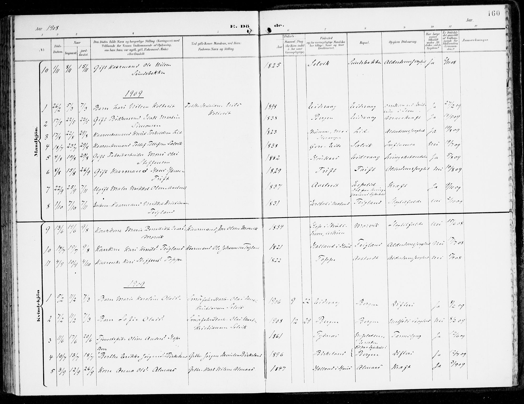 Hamre sokneprestembete, AV/SAB-A-75501/H/Ha/Haa/Haad/L0002: Parish register (official) no. D 2, 1899-1916, p. 160