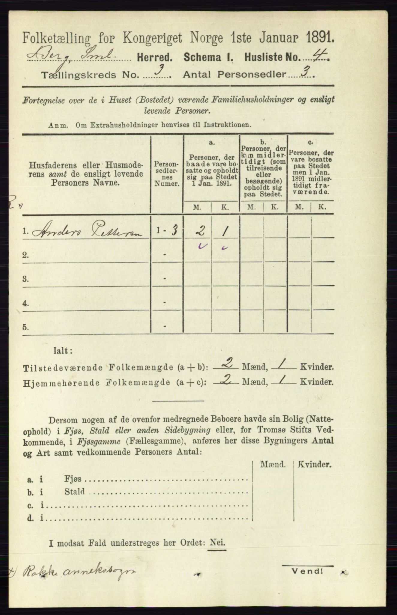 RA, 1891 census for 0116 Berg, 1891, p. 1754