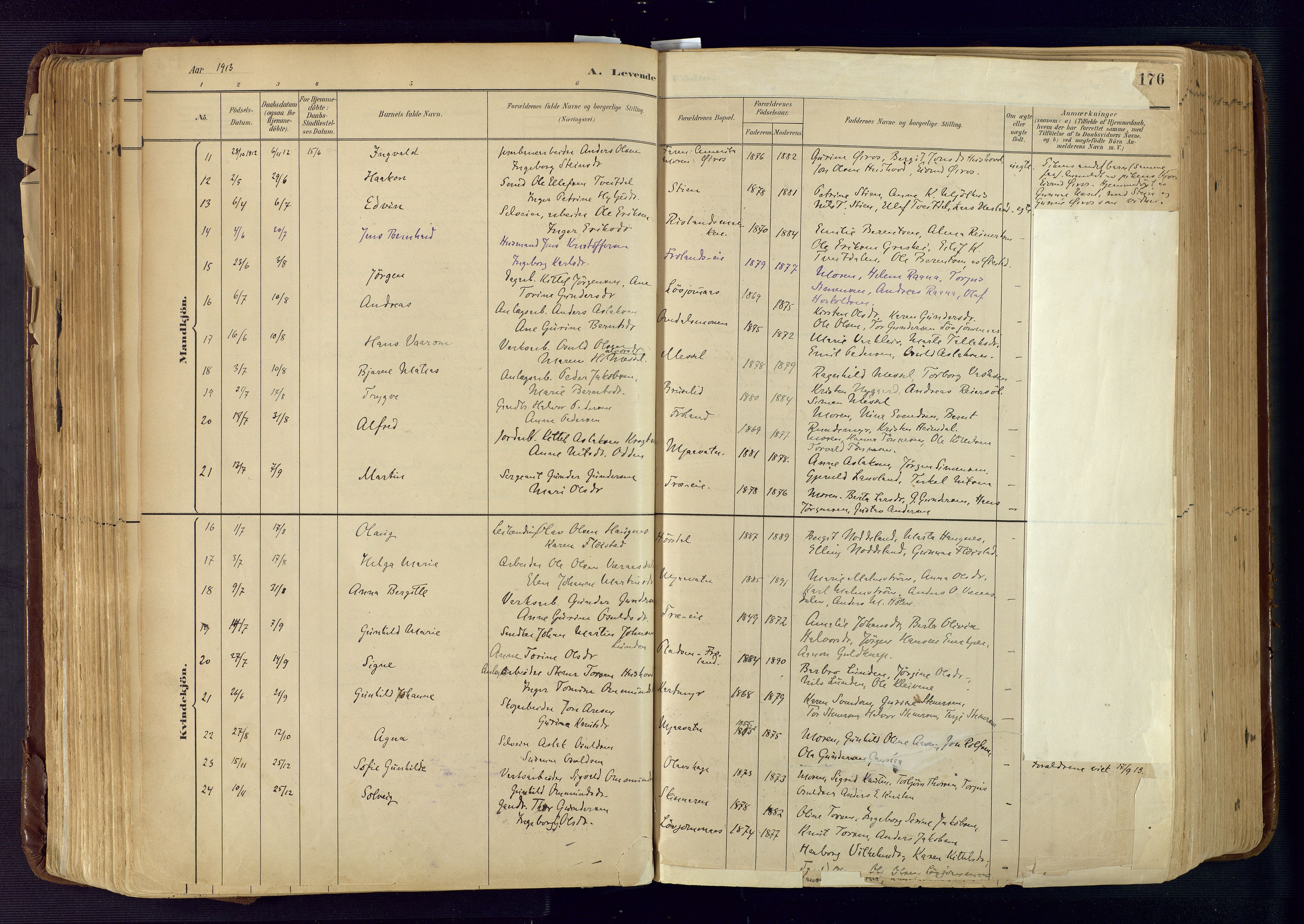 Froland sokneprestkontor, AV/SAK-1111-0013/F/Fa/L0005: Parish register (official) no. A 5, 1882-1921, p. 176