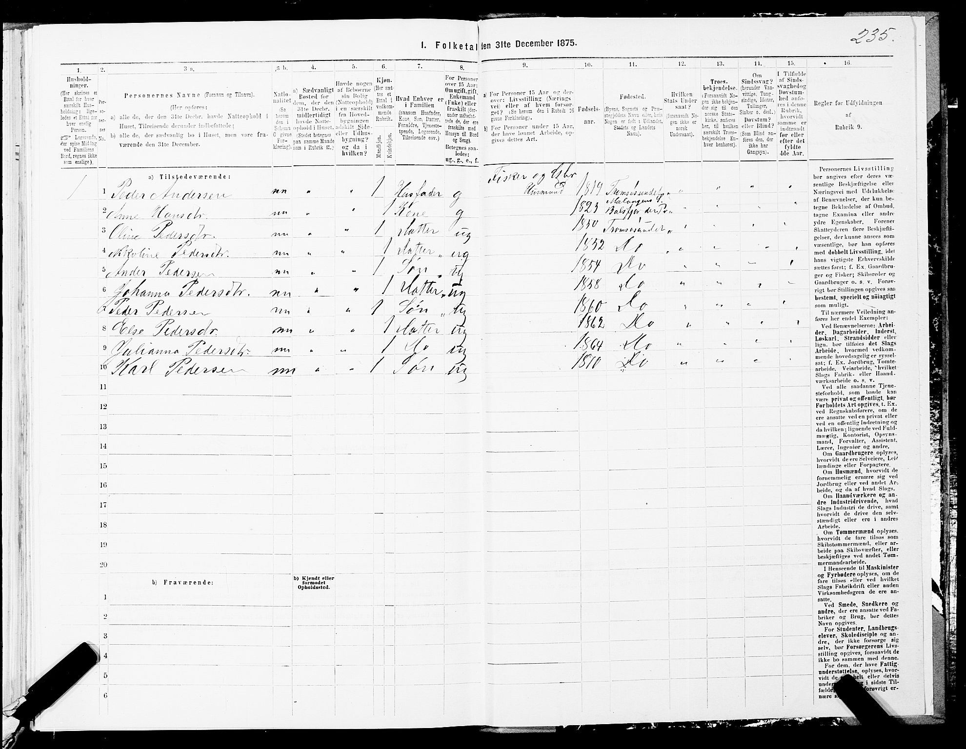 SATØ, 1875 census for 1934P Tromsøysund, 1875, p. 3235