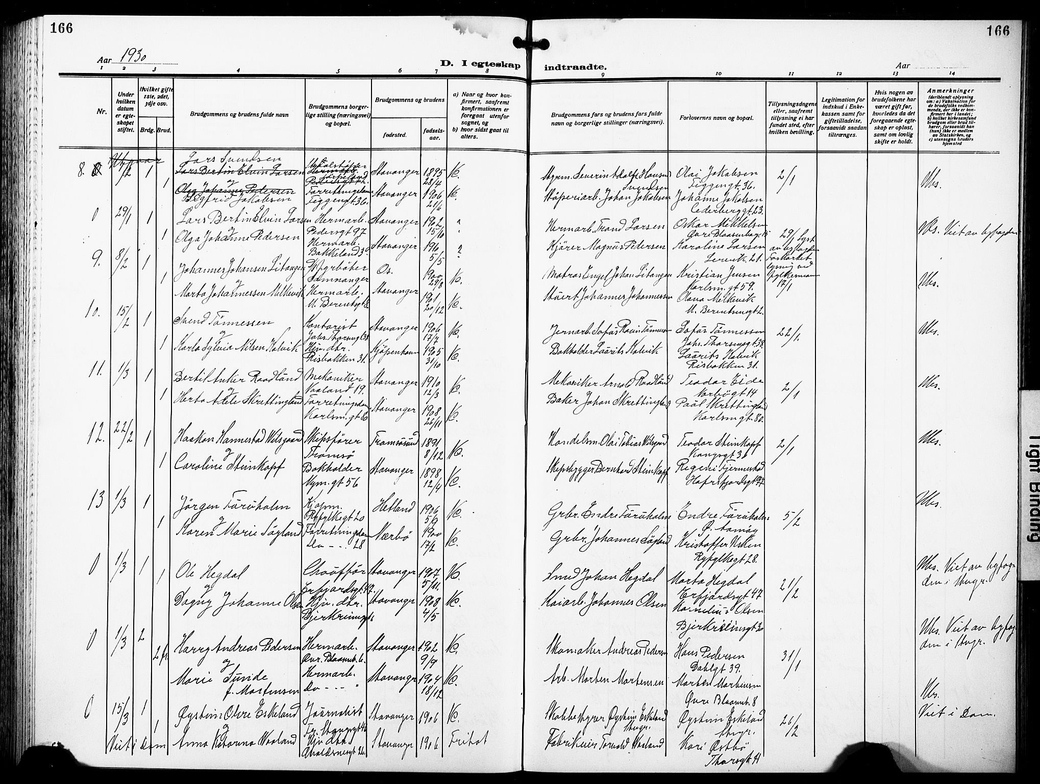 St. Johannes sokneprestkontor, SAST/A-101814/001/30/30BB/L0007: Parish register (copy) no. B 7, 1917-1932, p. 166