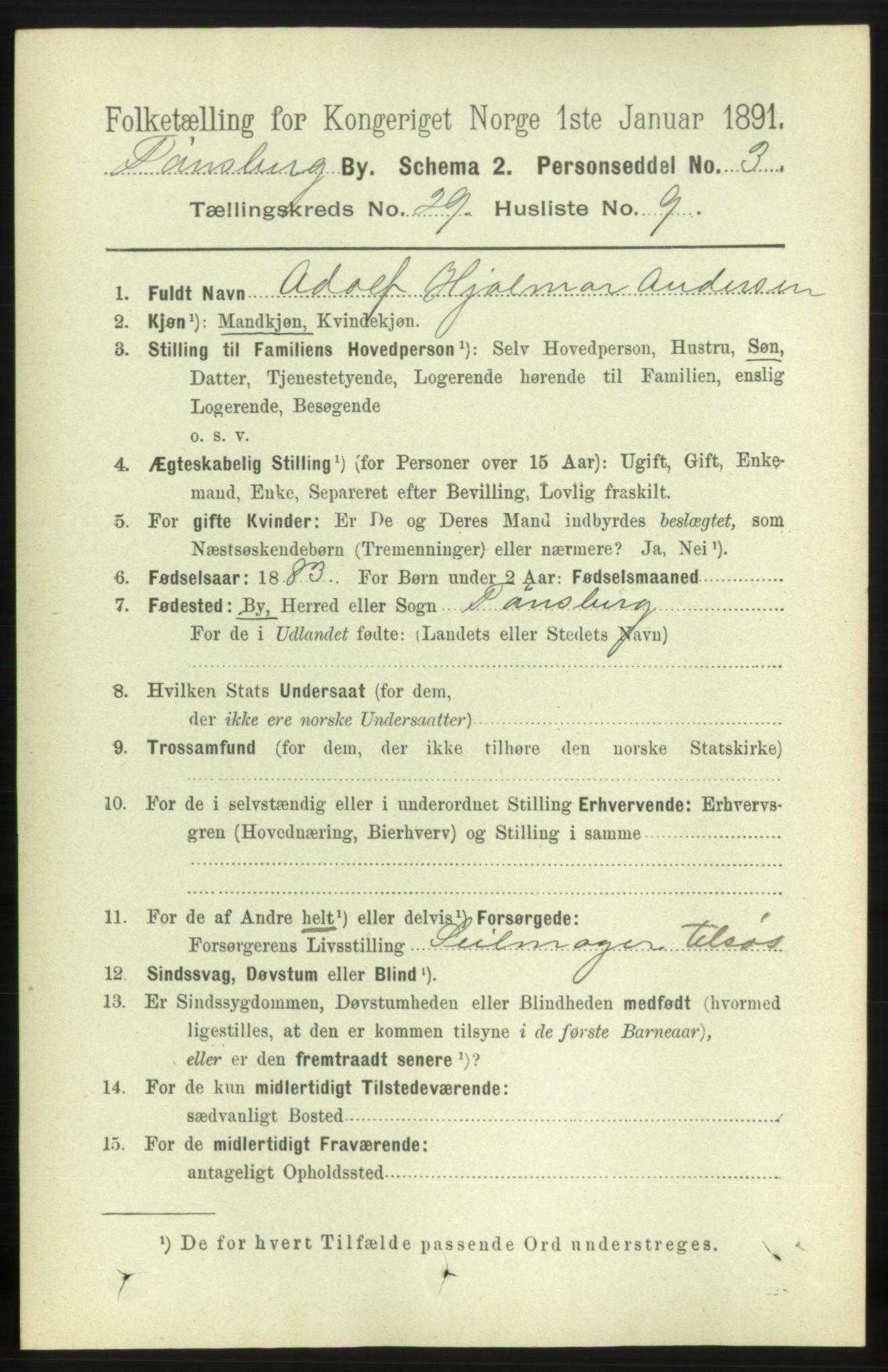 RA, 1891 census for 0705 Tønsberg, 1891, p. 7186