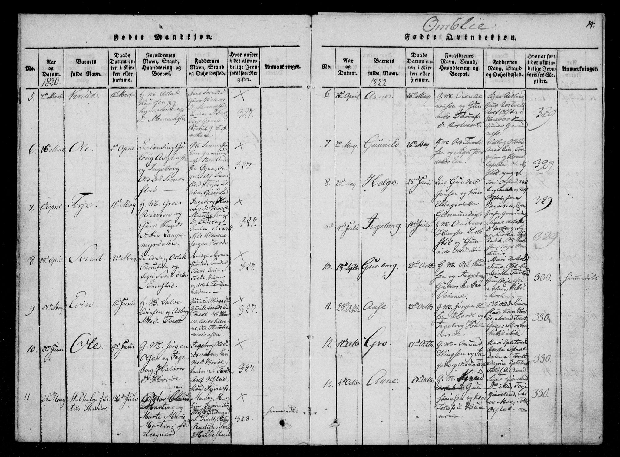 Åmli sokneprestkontor, AV/SAK-1111-0050/F/Fa/Fac/L0006: Parish register (official) no. A 6, 1816-1829, p. 14