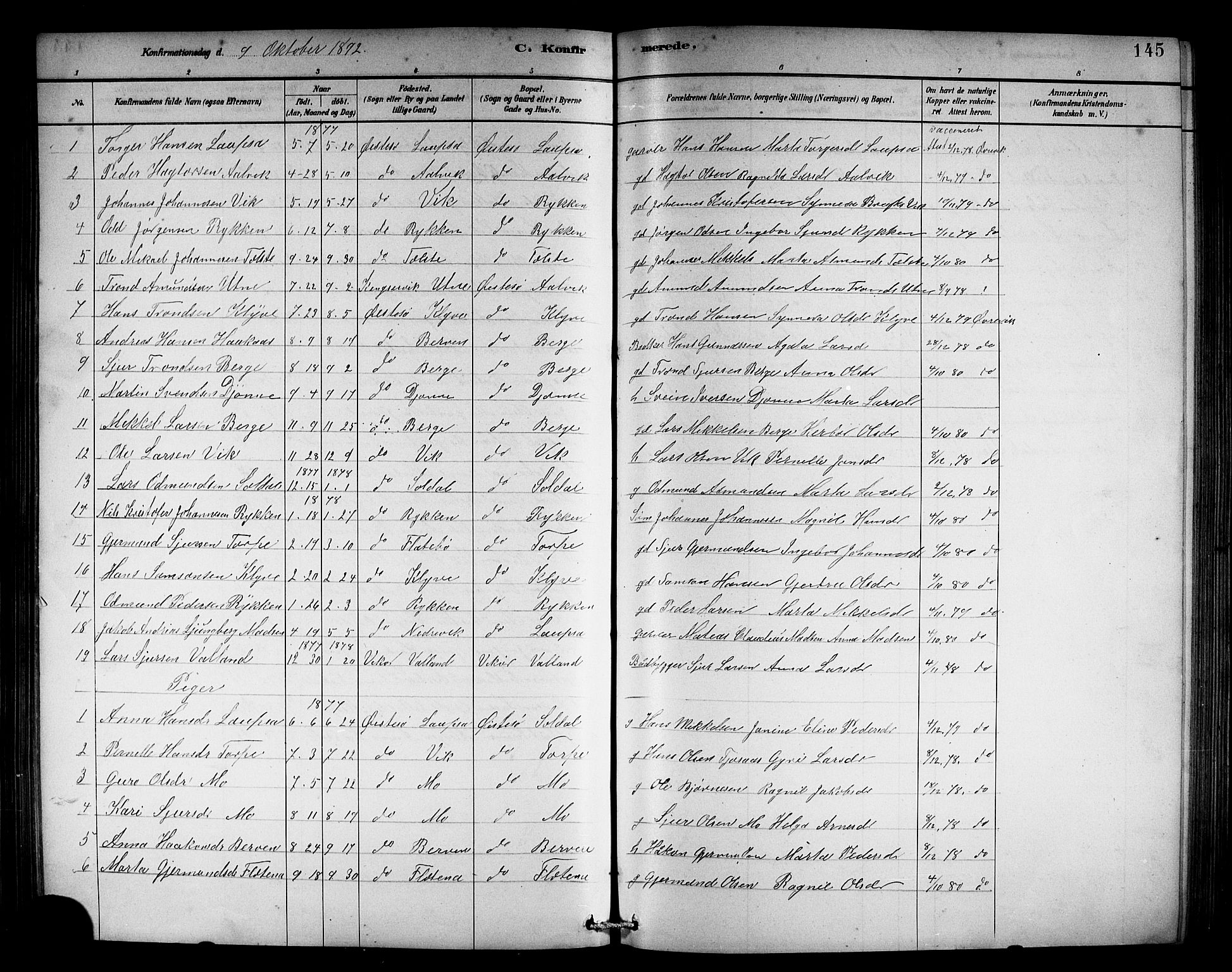 Kvam sokneprestembete, SAB/A-76201/H/Hab: Parish register (copy) no. C 3, 1881-1905, p. 145
