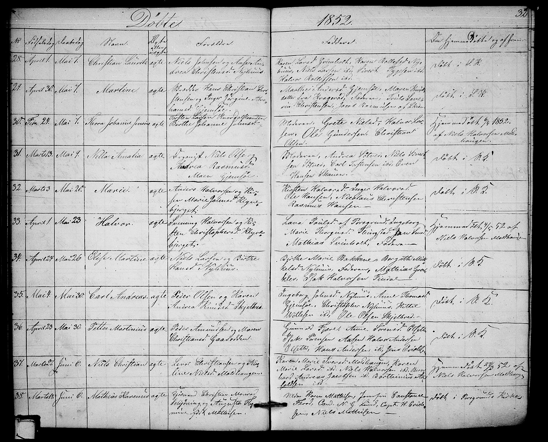 Solum kirkebøker, AV/SAKO-A-306/G/Ga/L0003: Parish register (copy) no. I 3, 1848-1859, p. 32