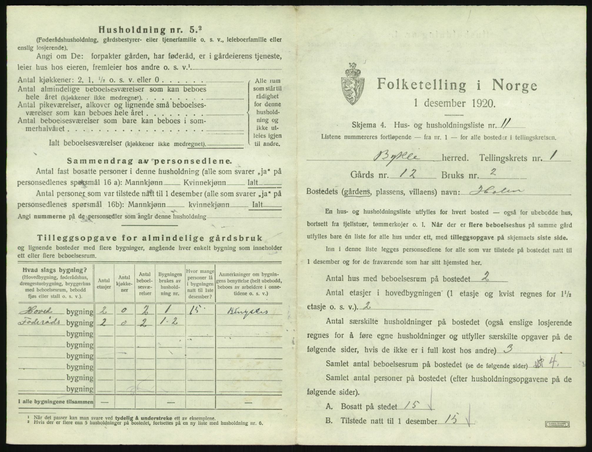 SAK, 1920 census for Bykle, 1920, p. 41