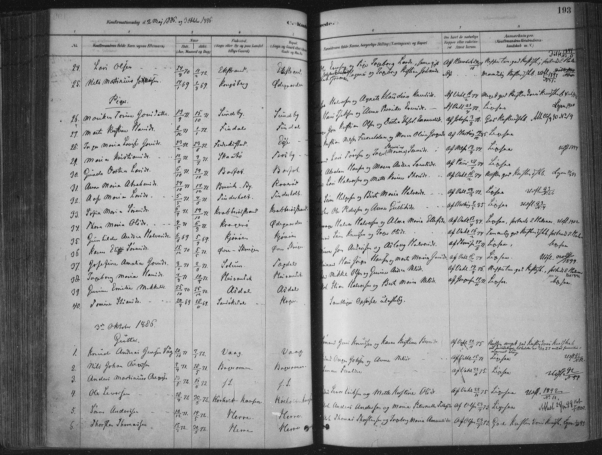 Bamble kirkebøker, AV/SAKO-A-253/F/Fa/L0007: Parish register (official) no. I 7, 1878-1888, p. 193