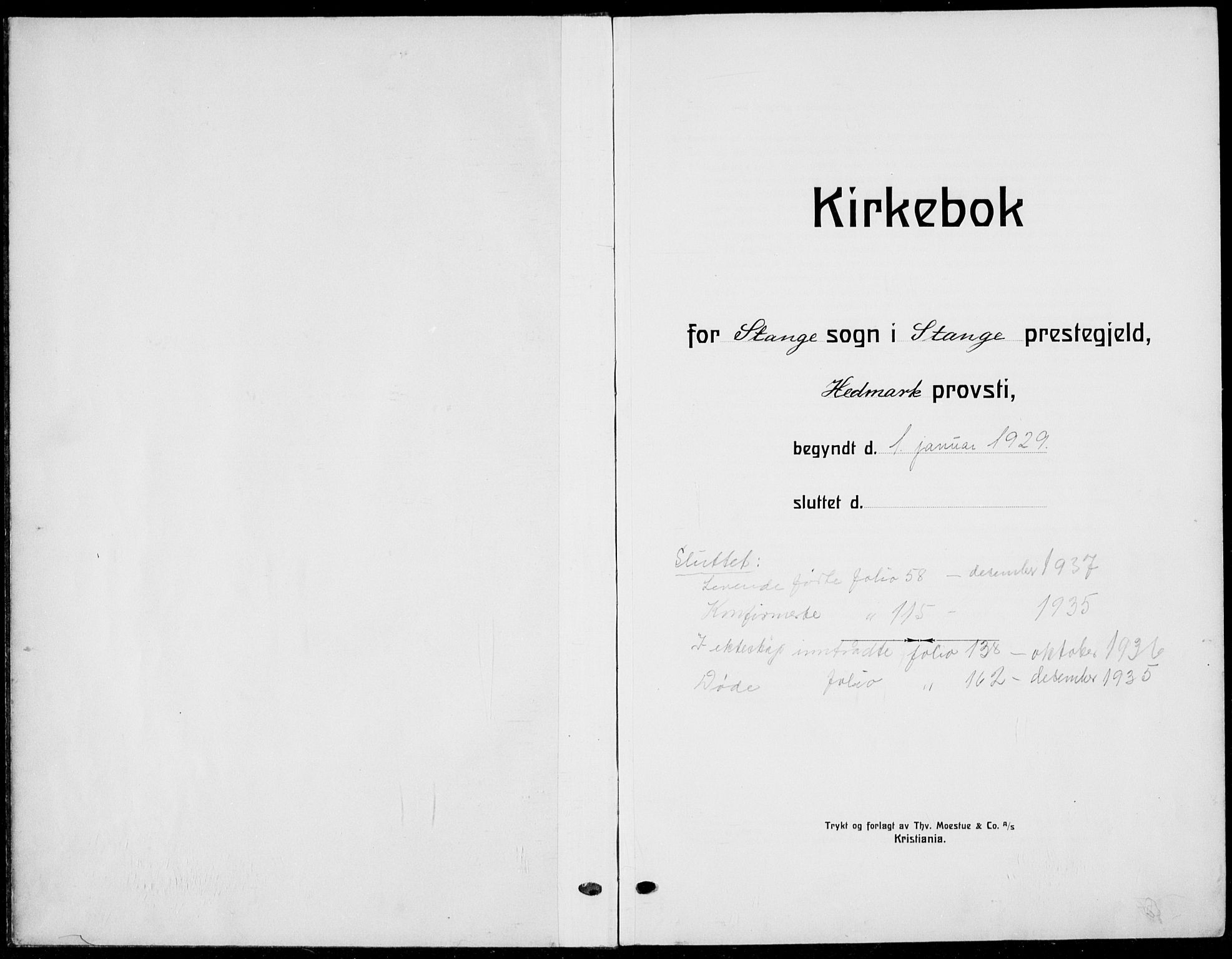 Stange prestekontor, AV/SAH-PREST-002/L/L0018: Parish register (copy) no. 18, 1929-1937