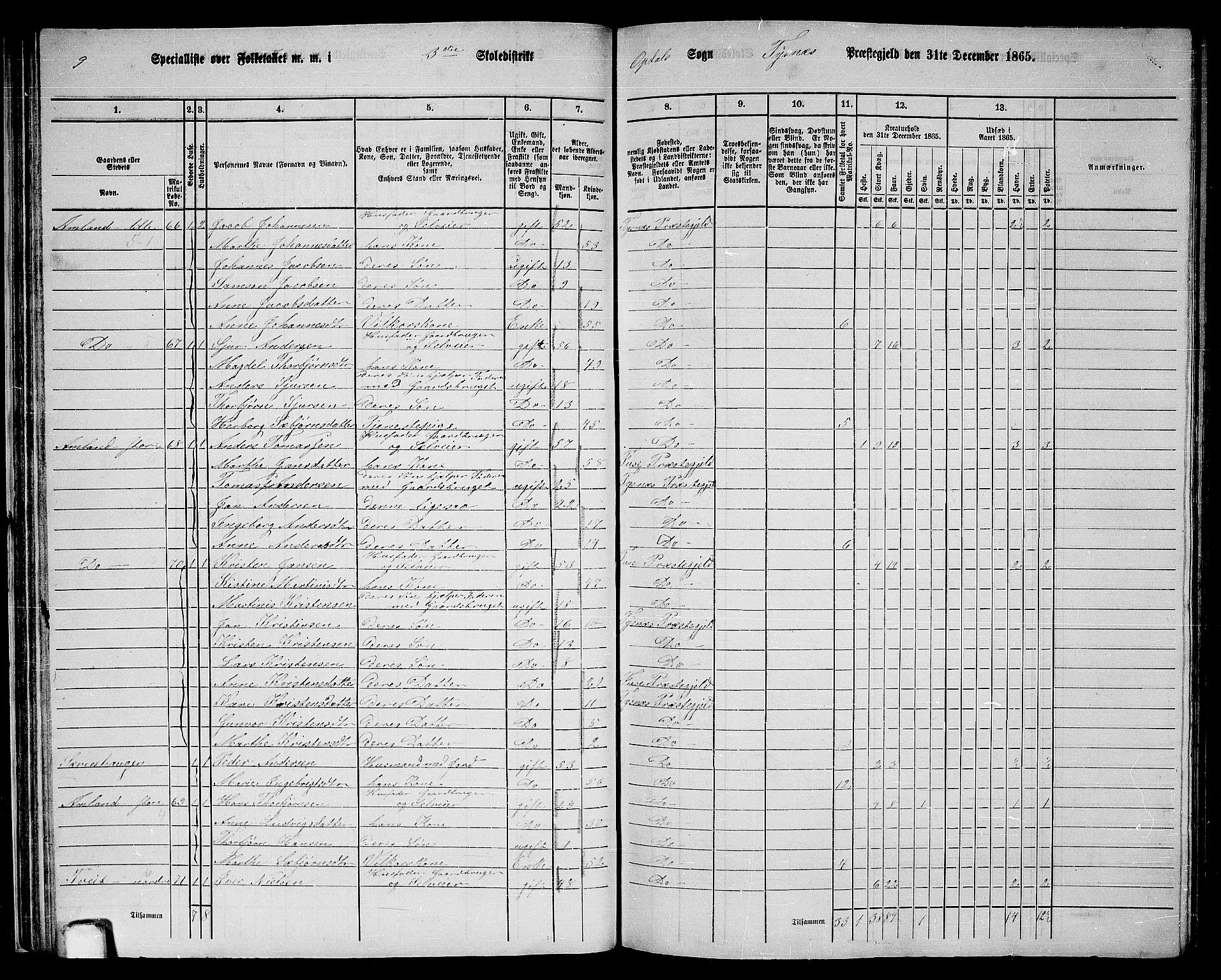 RA, 1865 census for Tysnes, 1865, p. 40