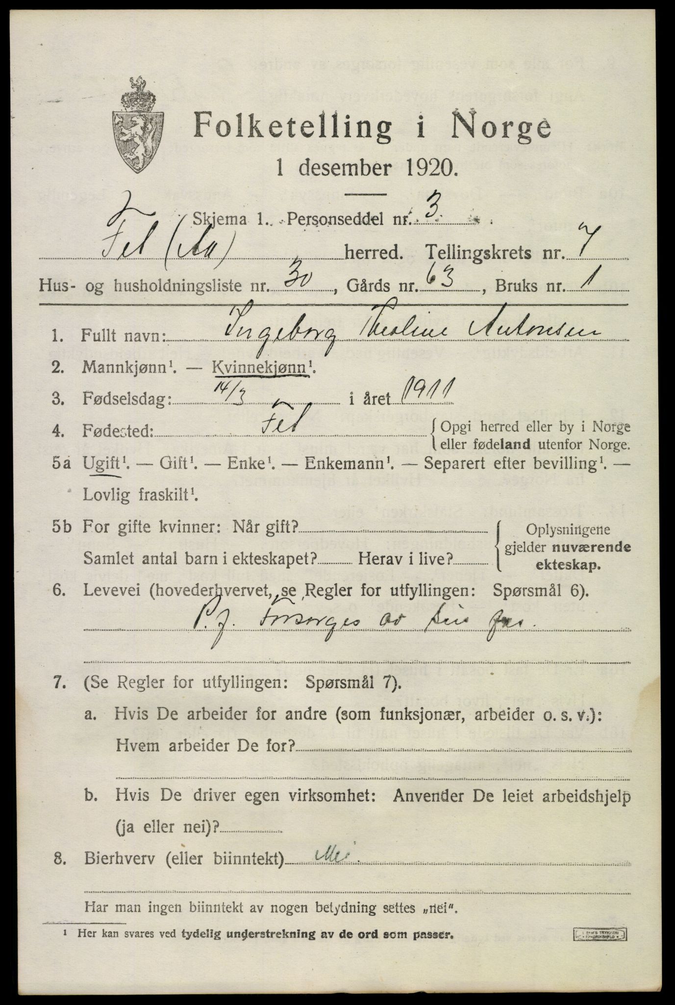 SAO, 1920 census for Fet, 1920, p. 8326