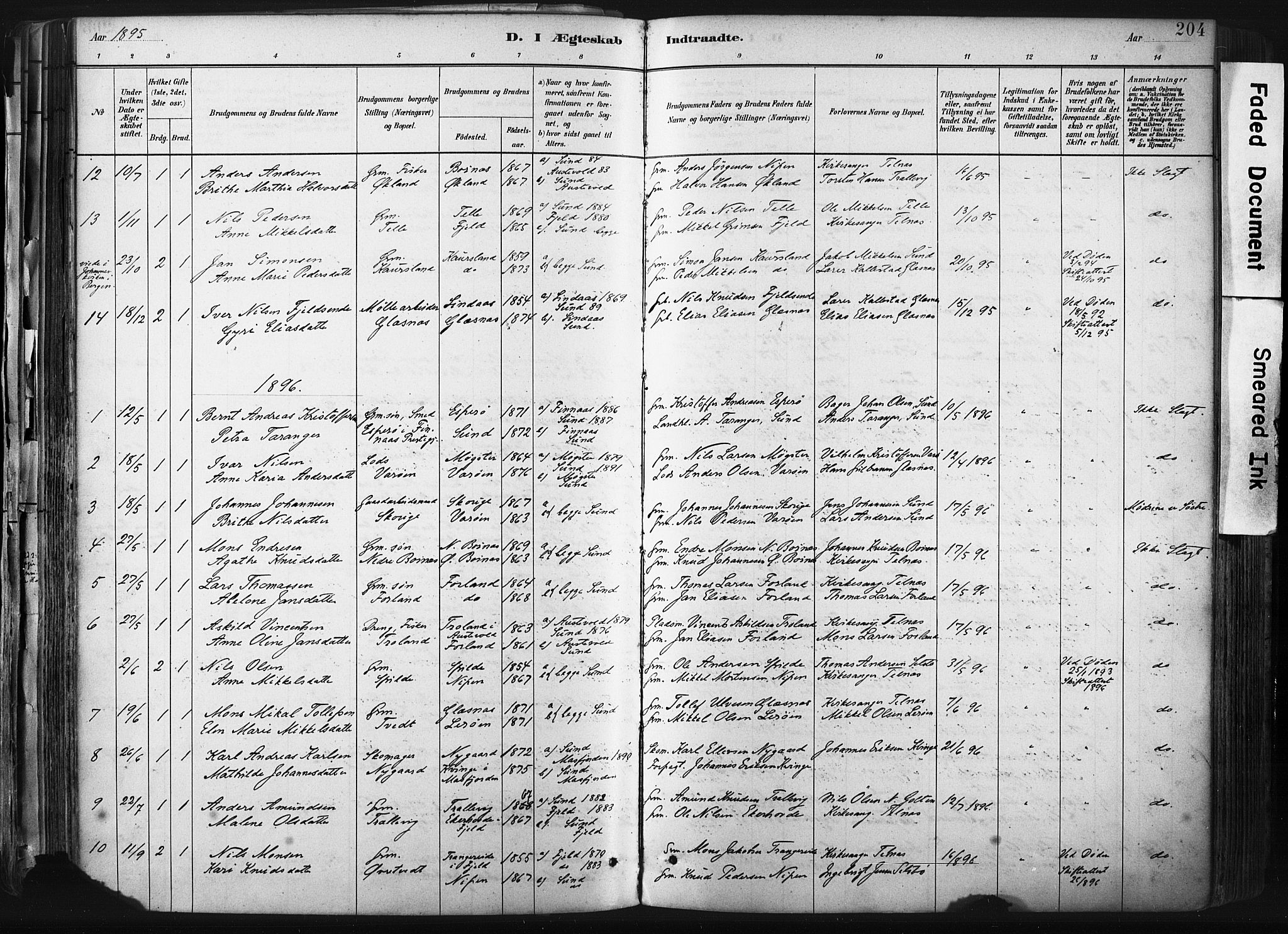 Sund sokneprestembete, AV/SAB-A-99930: Parish register (official) no. B 1, 1882-1907, p. 204