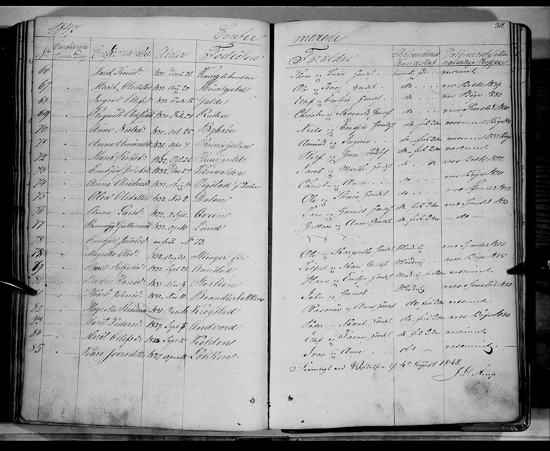 Lom prestekontor, SAH/PREST-070/K/L0006: Parish register (official) no. 6A, 1837-1863, p. 311