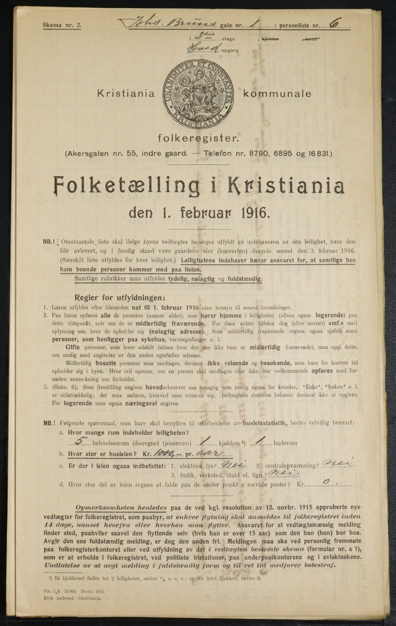 OBA, Municipal Census 1916 for Kristiania, 1916, p. 48106