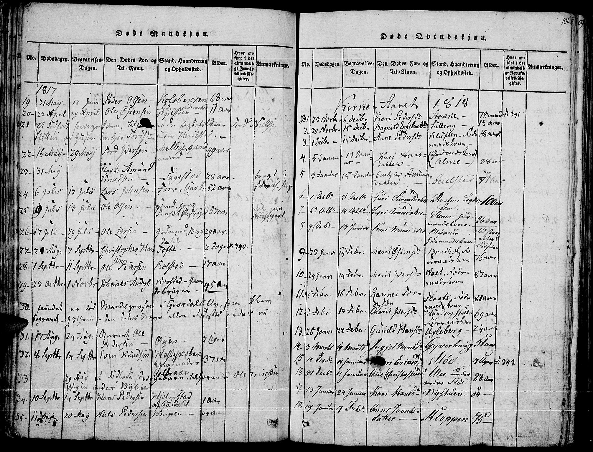 Fron prestekontor, SAH/PREST-078/H/Ha/Haa/L0002: Parish register (official) no. 2, 1816-1827, p. 101