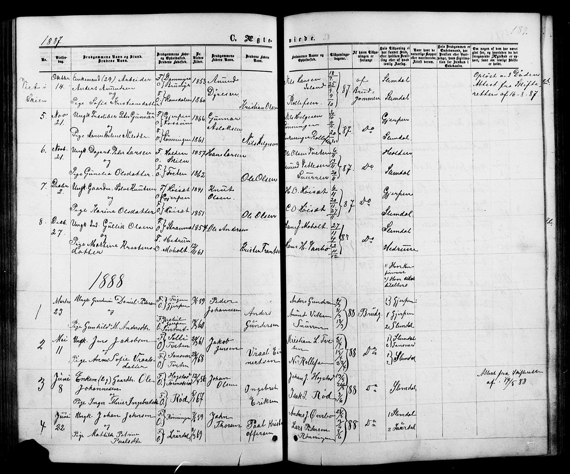 Siljan kirkebøker, SAKO/A-300/G/Ga/L0002: Parish register (copy) no. 2, 1864-1908, p. 189