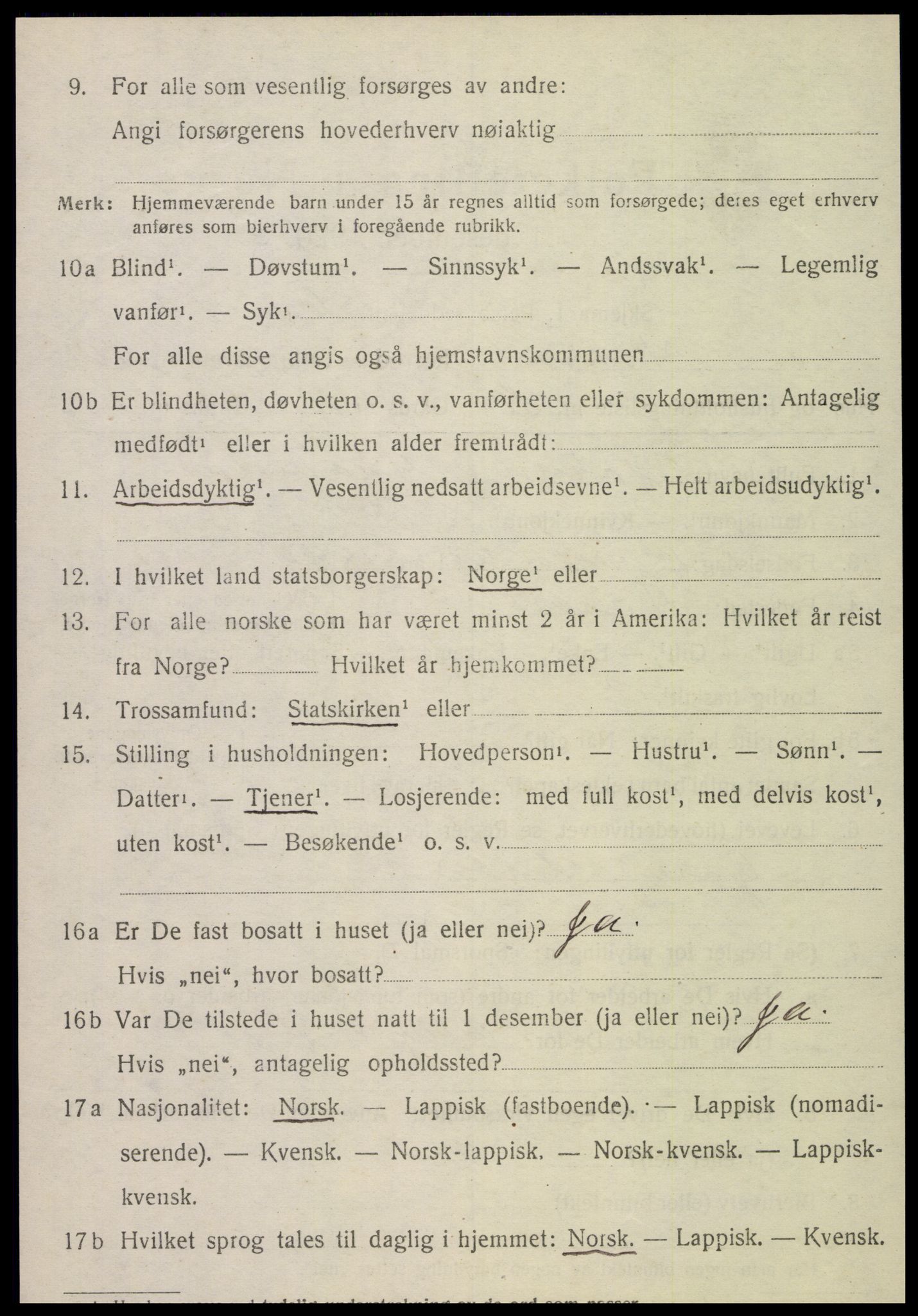 SAT, 1920 census for Kvam, 1920, p. 2540