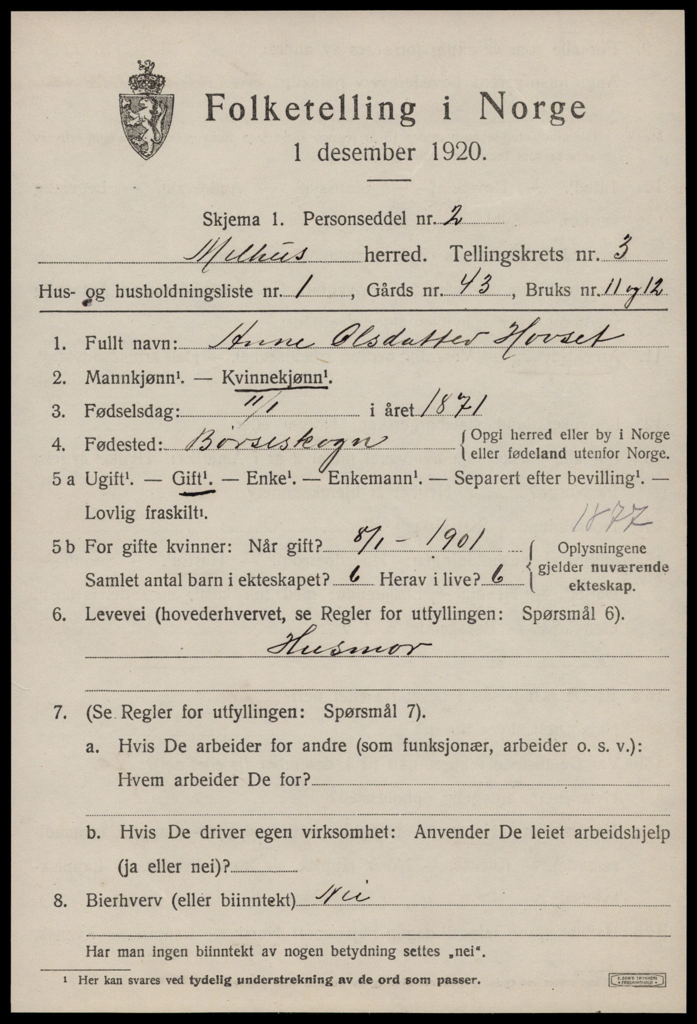 SAT, 1920 census for Melhus, 1920, p. 2595