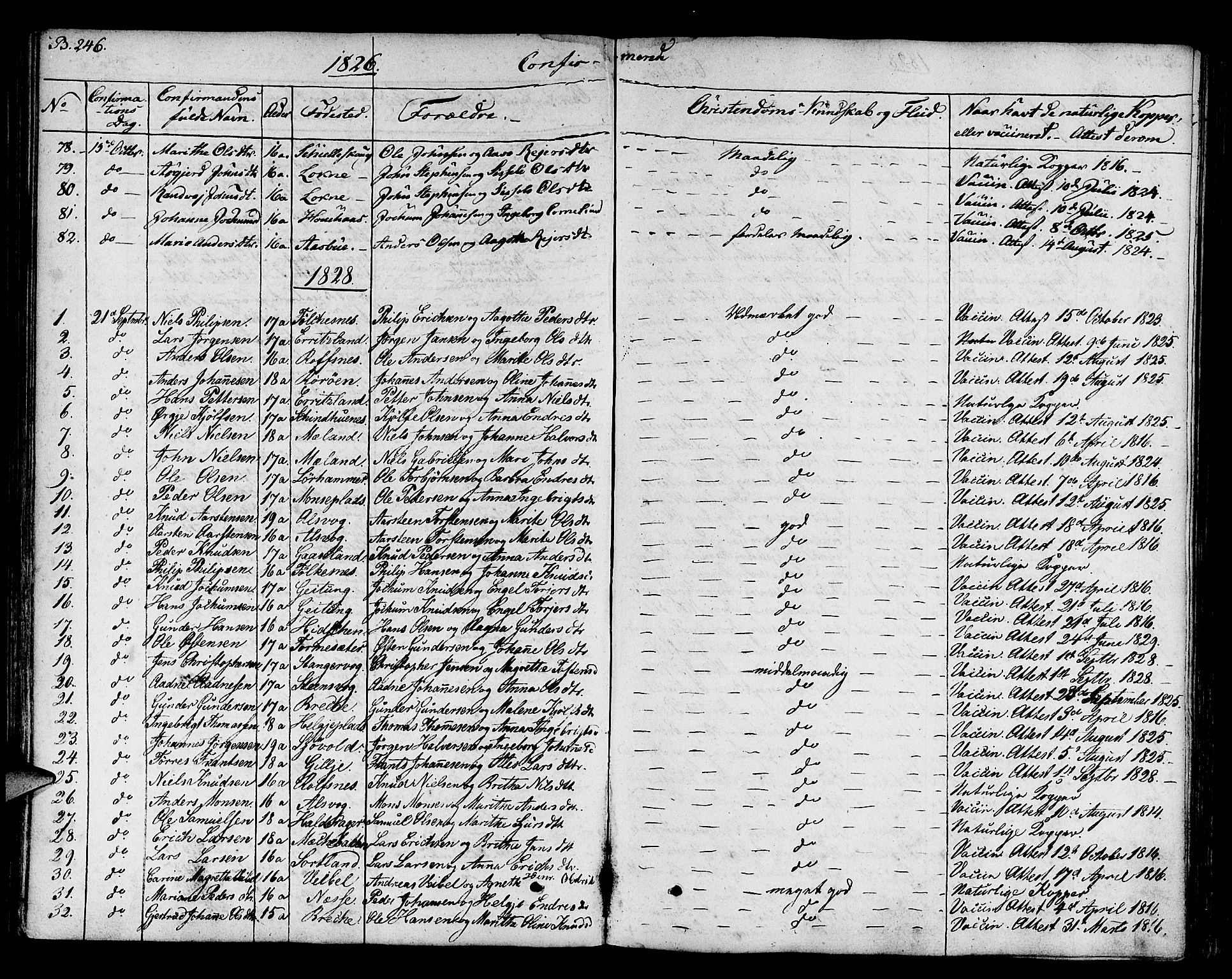 Finnås sokneprestembete, SAB/A-99925/H/Ha/Haa/Haaa/L0005: Parish register (official) no. A 5, 1823-1835, p. 246