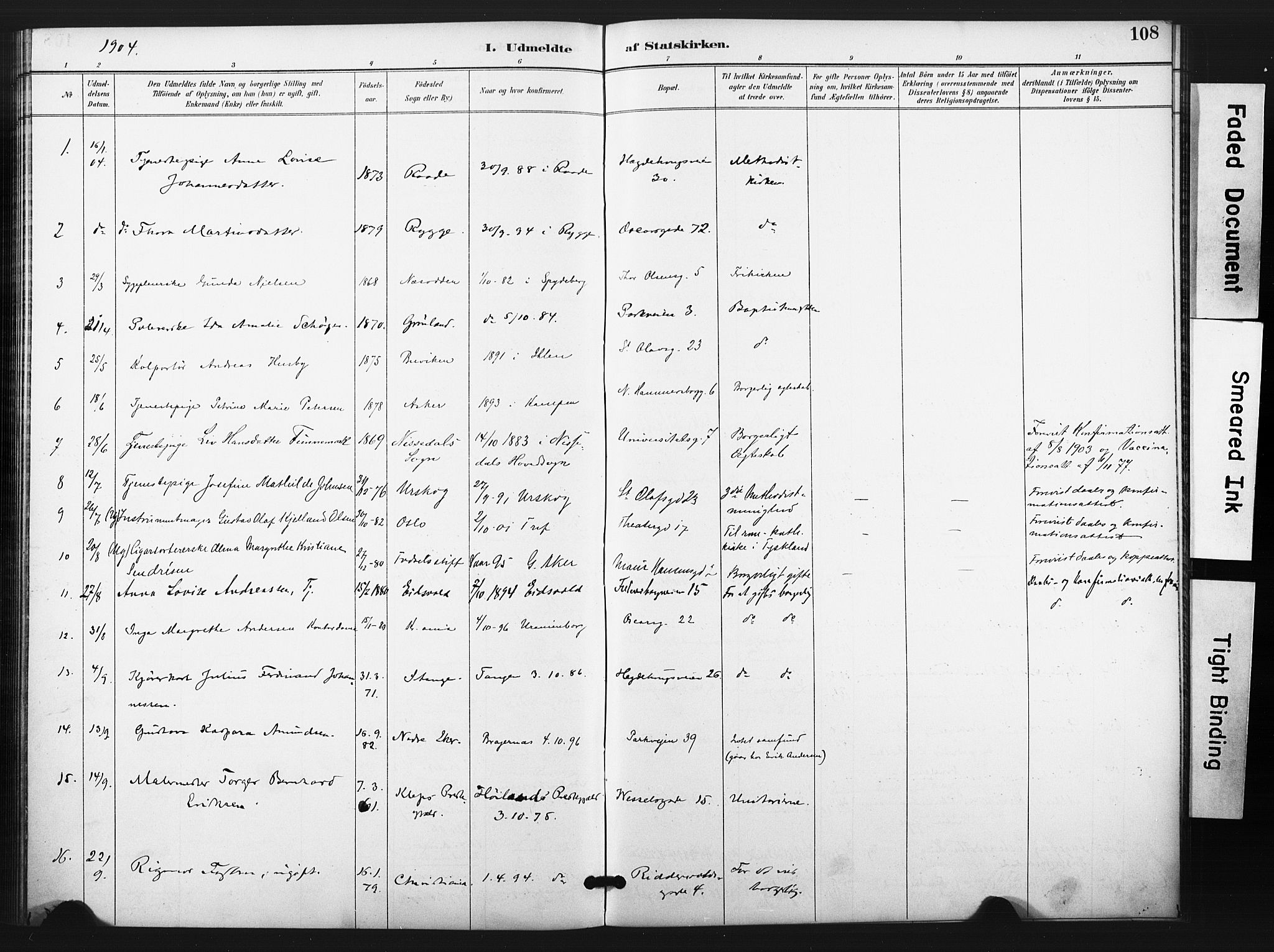 Trefoldighet prestekontor Kirkebøker, AV/SAO-A-10882/F/Ff/L0002: Parish register (official) no. VI 2, 1891-1918, p. 108