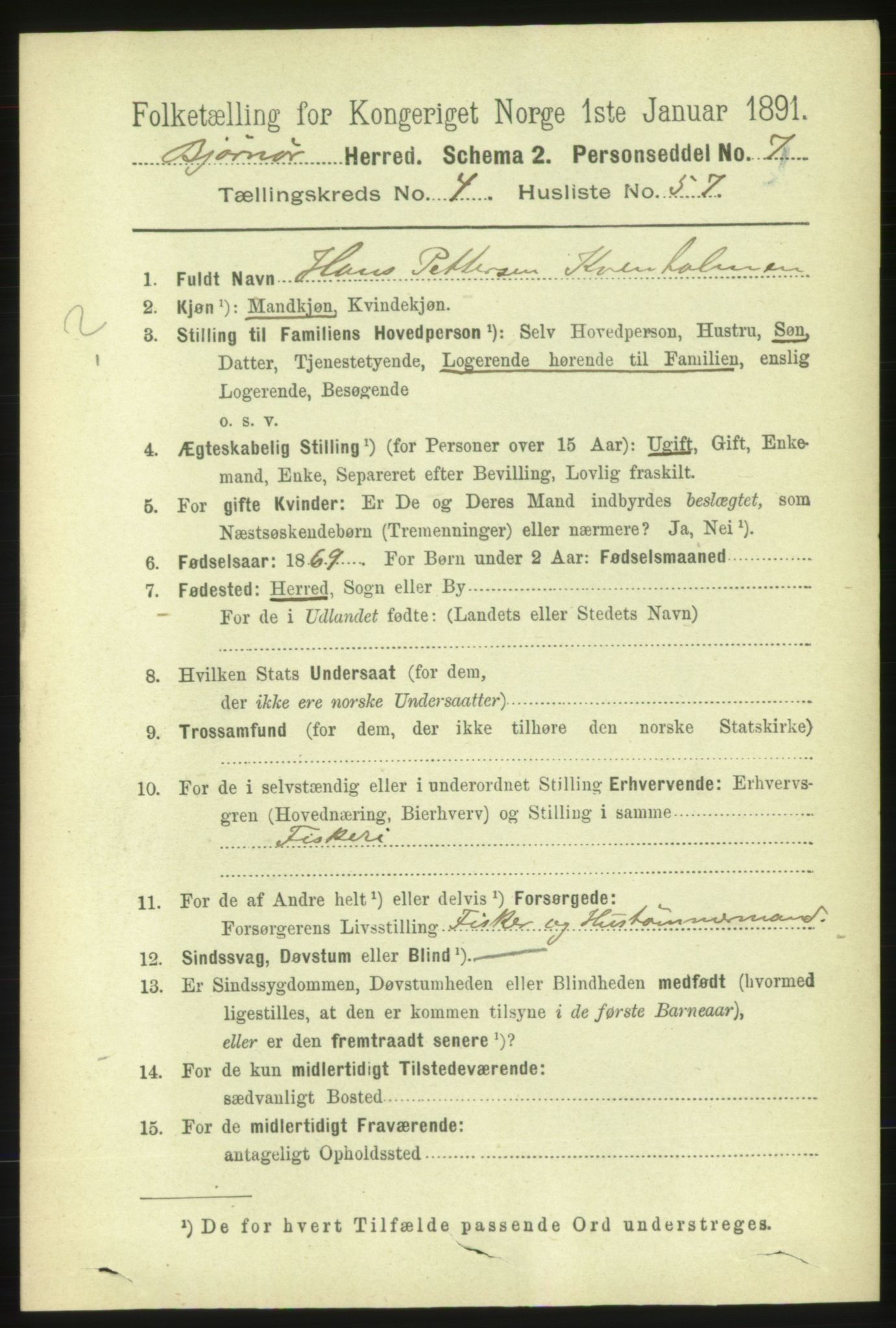 RA, 1891 census for 1632 Bjørnør, 1891, p. 2218