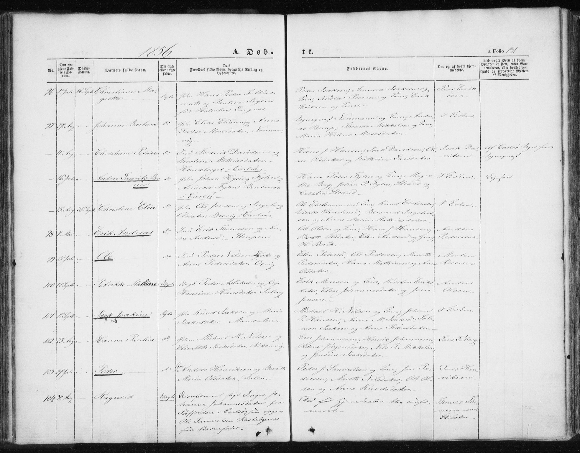Lyngen sokneprestembete, SATØ/S-1289/H/He/Hea/L0004kirke: Parish register (official) no. 4, 1839-1858, p. 131