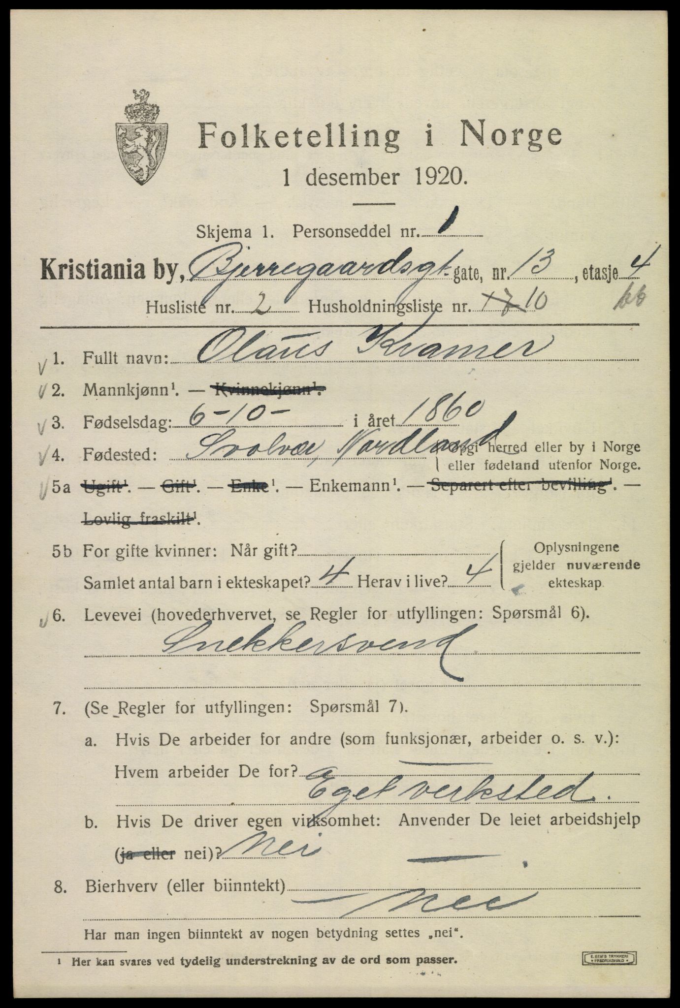 SAO, 1920 census for Kristiania, 1920, p. 159623