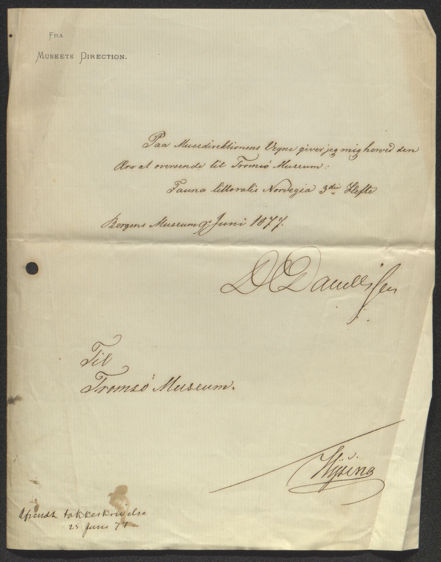 Tromsø Museum, AV/SATØ-S-0162/D/Db/L0032: Journalsaker og innkomne brev, 1872-1878, p. 422