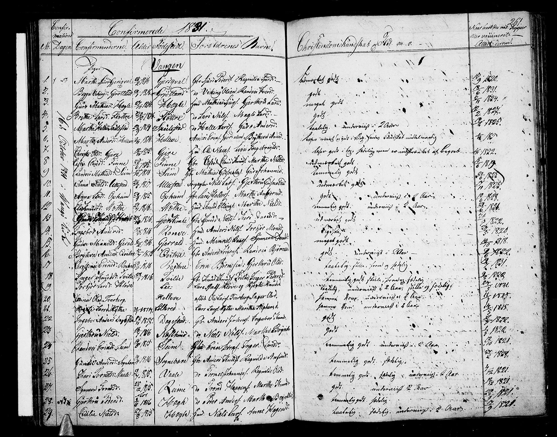 Voss sokneprestembete, AV/SAB-A-79001/H/Haa: Parish register (official) no. A 12, 1823-1837, p. 261