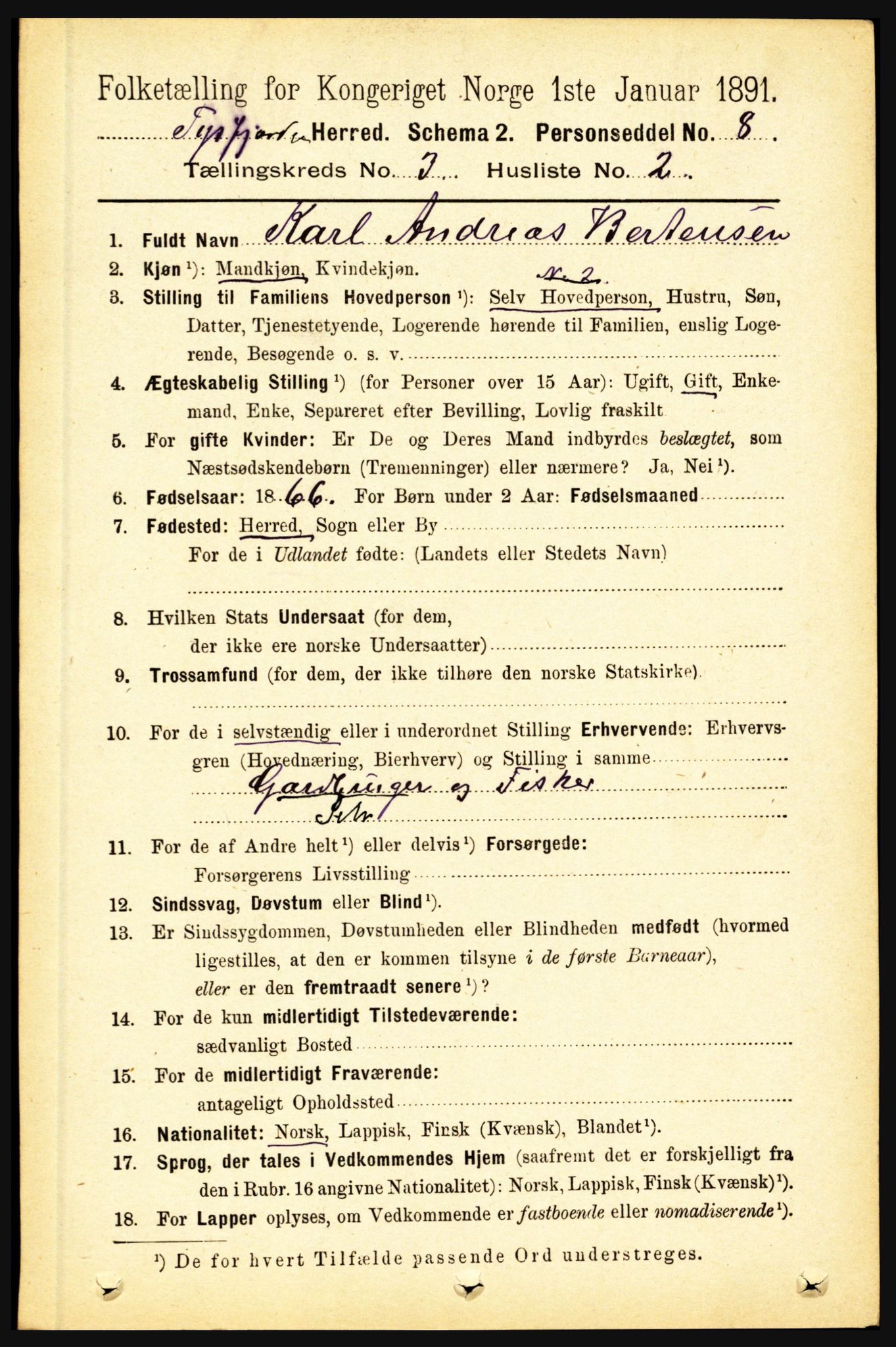 RA, 1891 census for 1850 Tysfjord, 1891, p. 1059