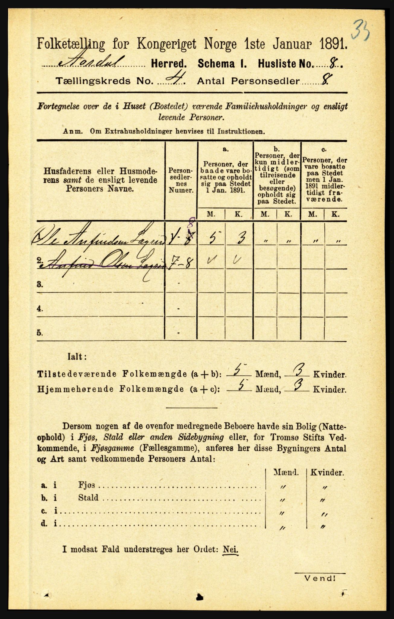 RA, 1891 census for 1424 Årdal, 1891, p. 594