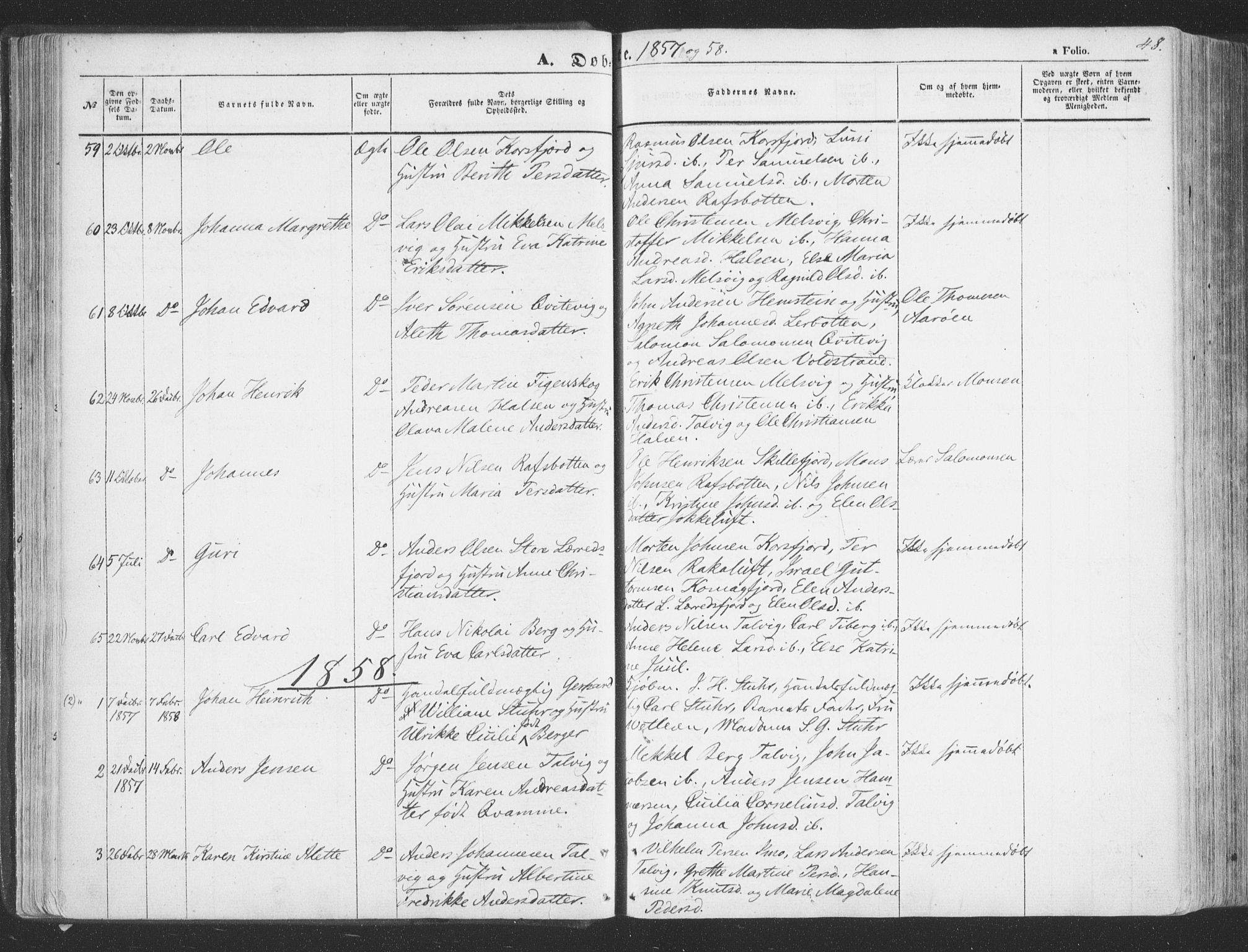 Talvik sokneprestkontor, SATØ/S-1337/H/Ha/L0010kirke: Parish register (official) no. 10, 1852-1864, p. 48