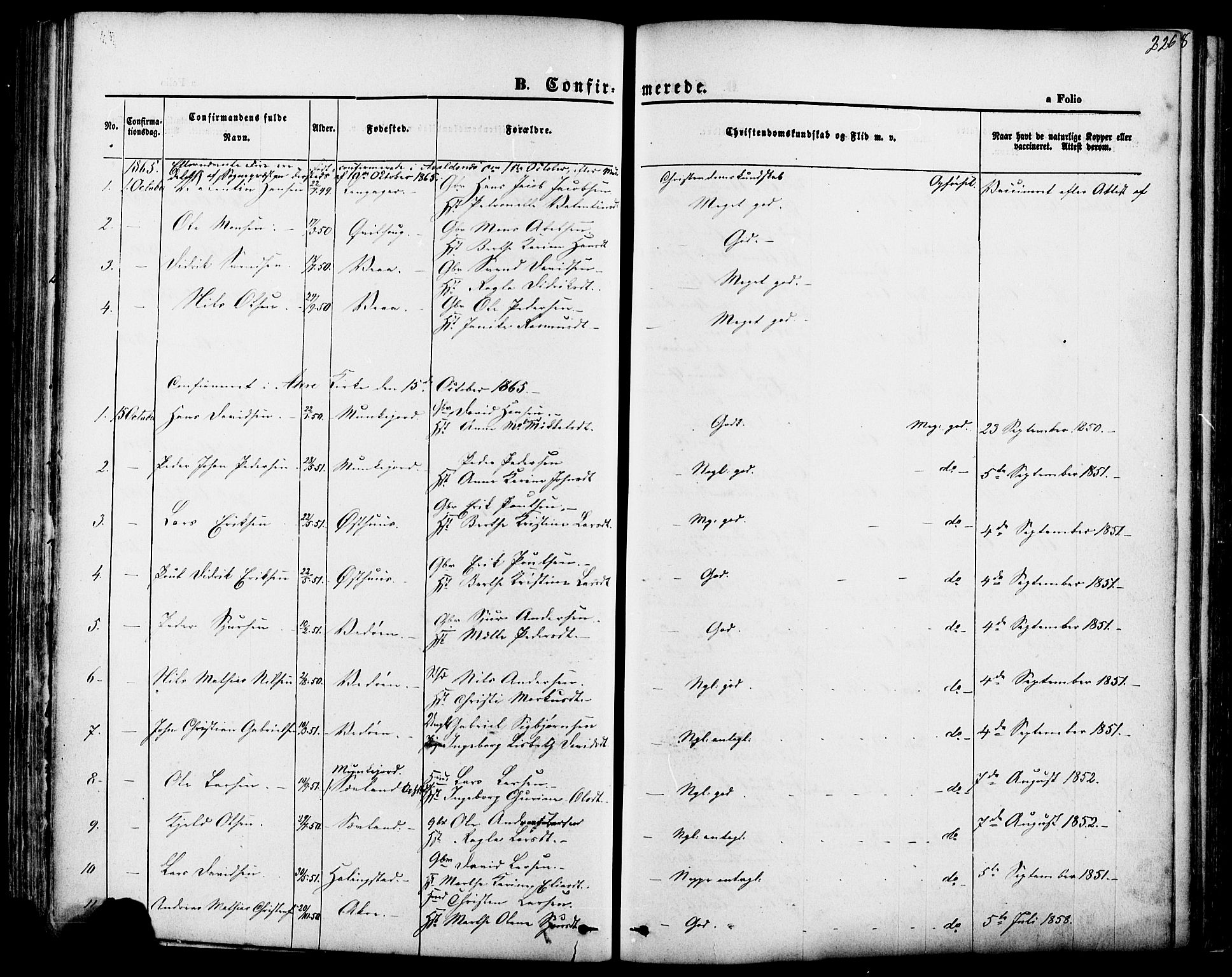 Skudenes sokneprestkontor, SAST/A -101849/H/Ha/Haa/L0006: Parish register (official) no. A 4, 1864-1881, p. 226