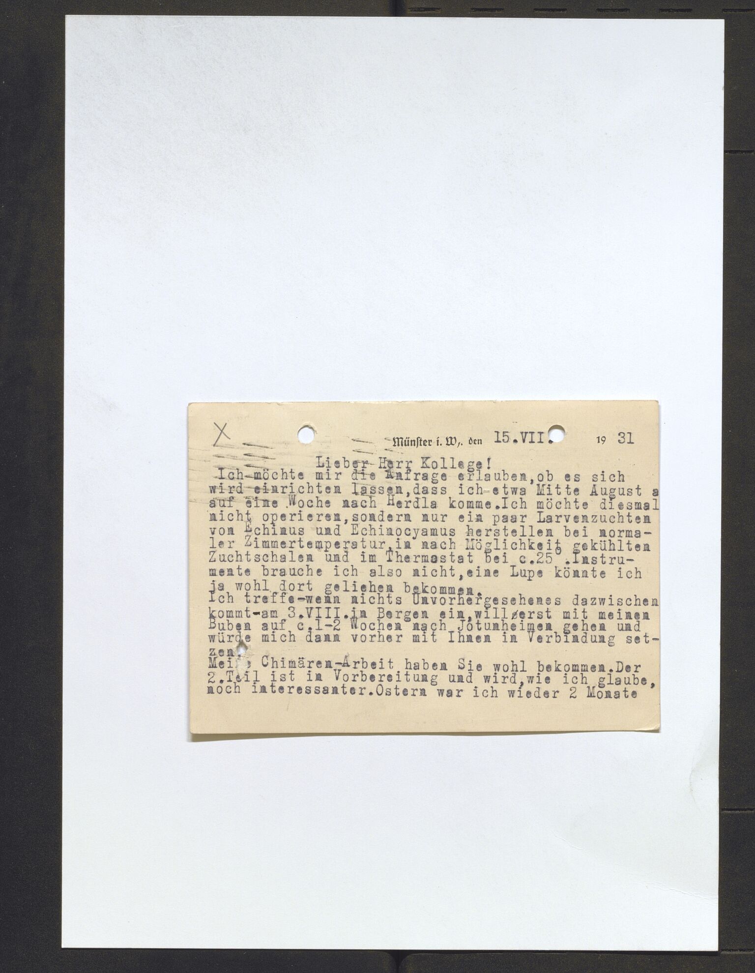 Bergens Museum, AV/SAB-A-17301/13/D/L0002: Korrespondanse , 1928-1940, p. 267