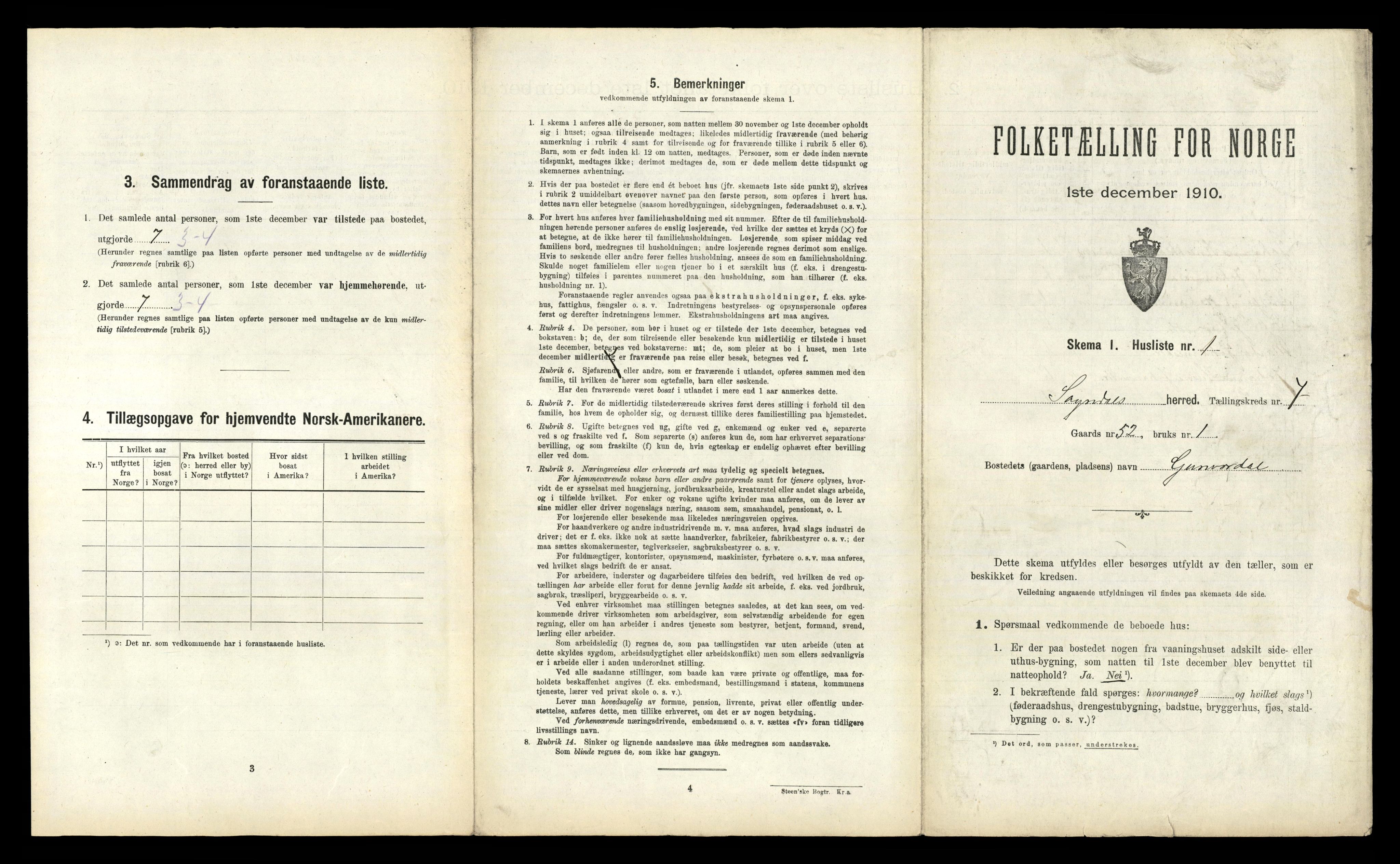 RA, 1910 census for Sogndal, 1910, p. 708